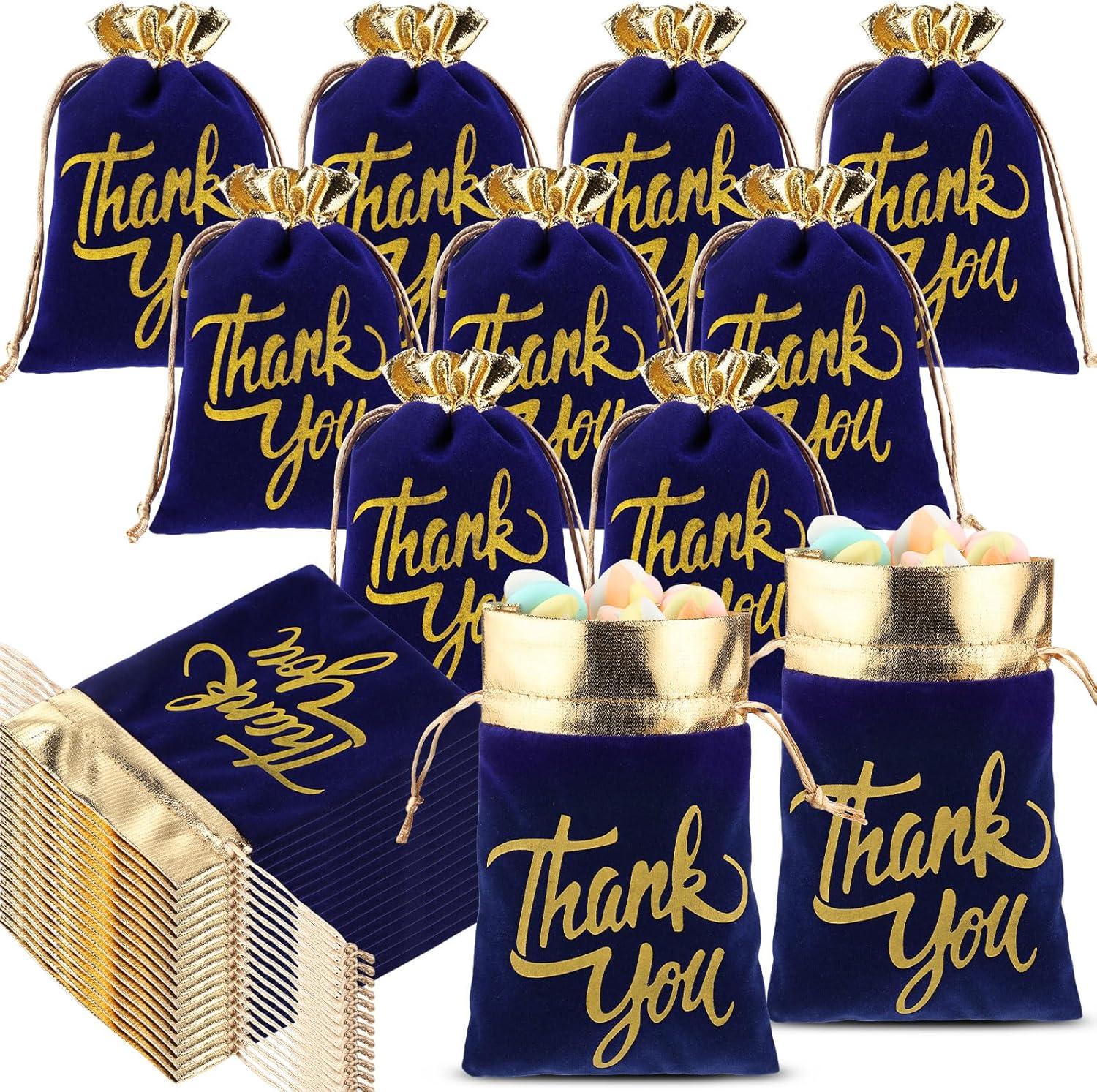 Woanger 50 Pcs Thank You Velvet Bags with Drawstrings 4 x 6