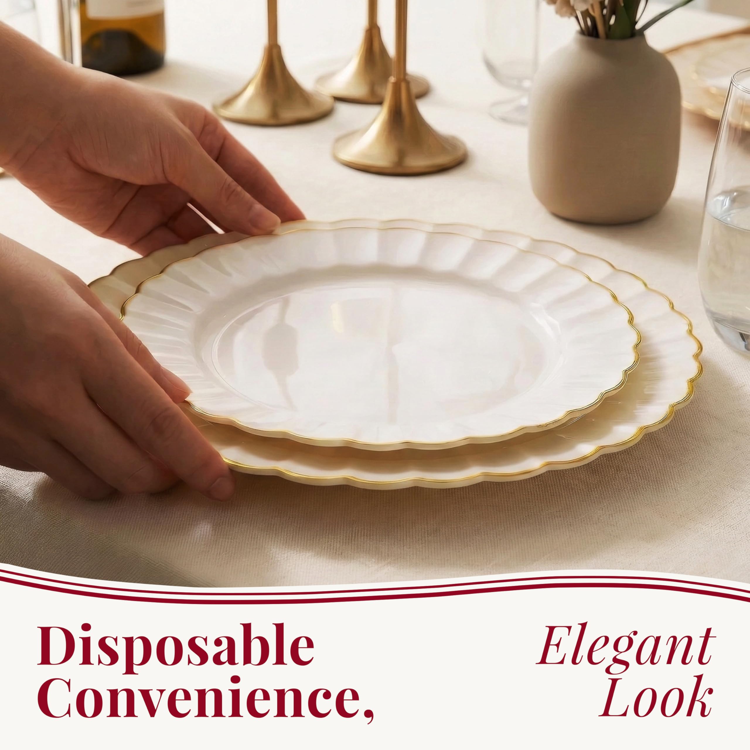 Ivory Gold Scalloped Plates - 60 Pack -3