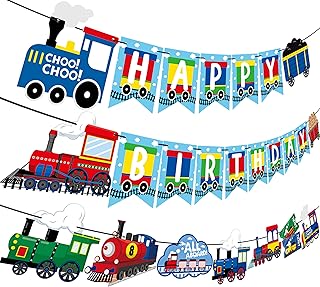 Train Birthday Party Banner Decorations Retro Train Birthday Party Supplies Steam Train Birthday Party Banner Decorations for Train Theme Birthday Party Baby Showers Party Supplies