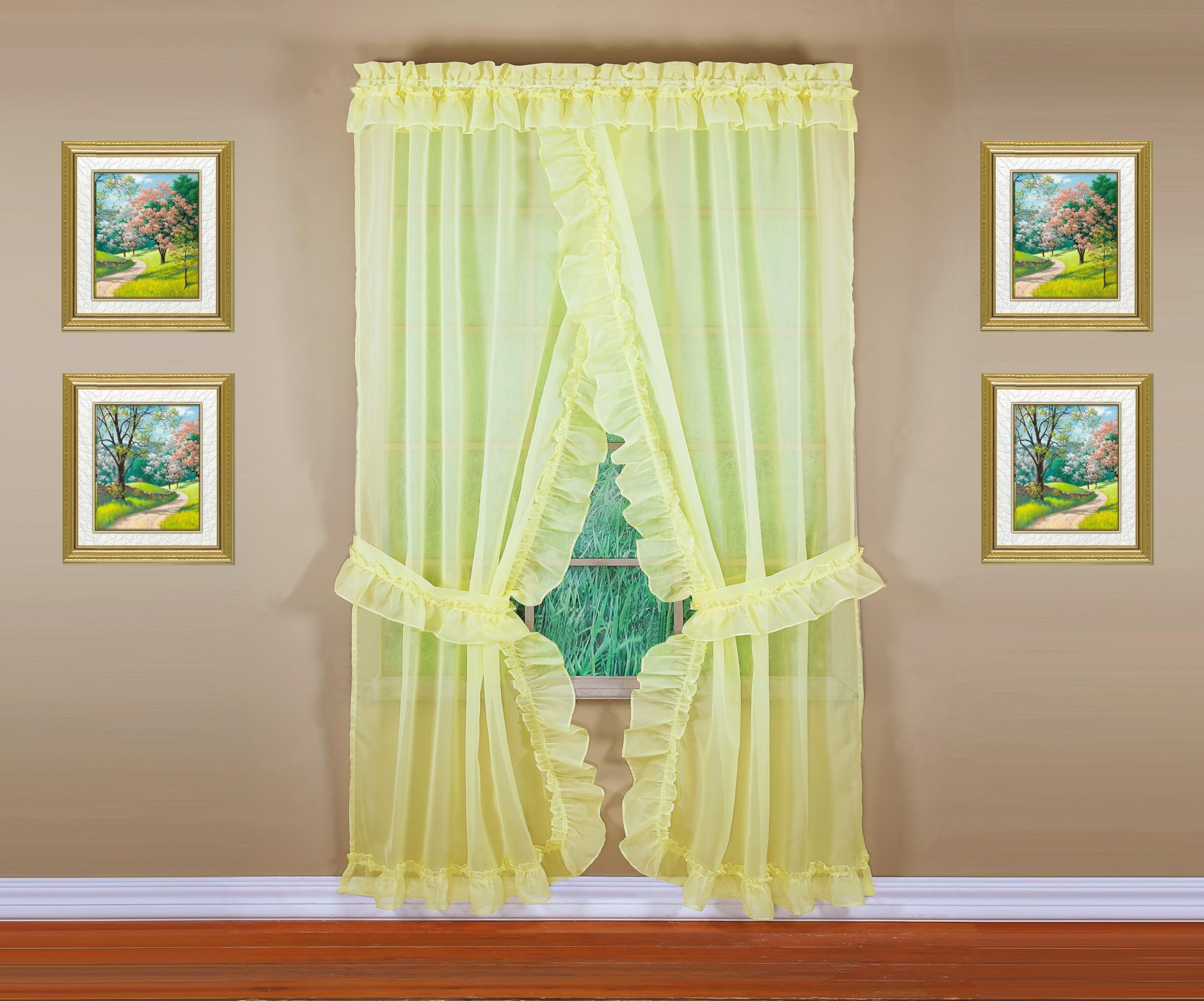 Today's Curtain, Emelia Priscilla Sheer Pair 60" W x 84" L, Yellow, 5-Piece-Set