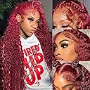 99j Burgundy Wig Human Hair 13x6 Deep Wave Lace Front Wigs Human Hair 180 Density Red Colored Wigs Human Hair for Black Women Burgundy Deep Curly Lace Frontal Wigs (30 Inch)