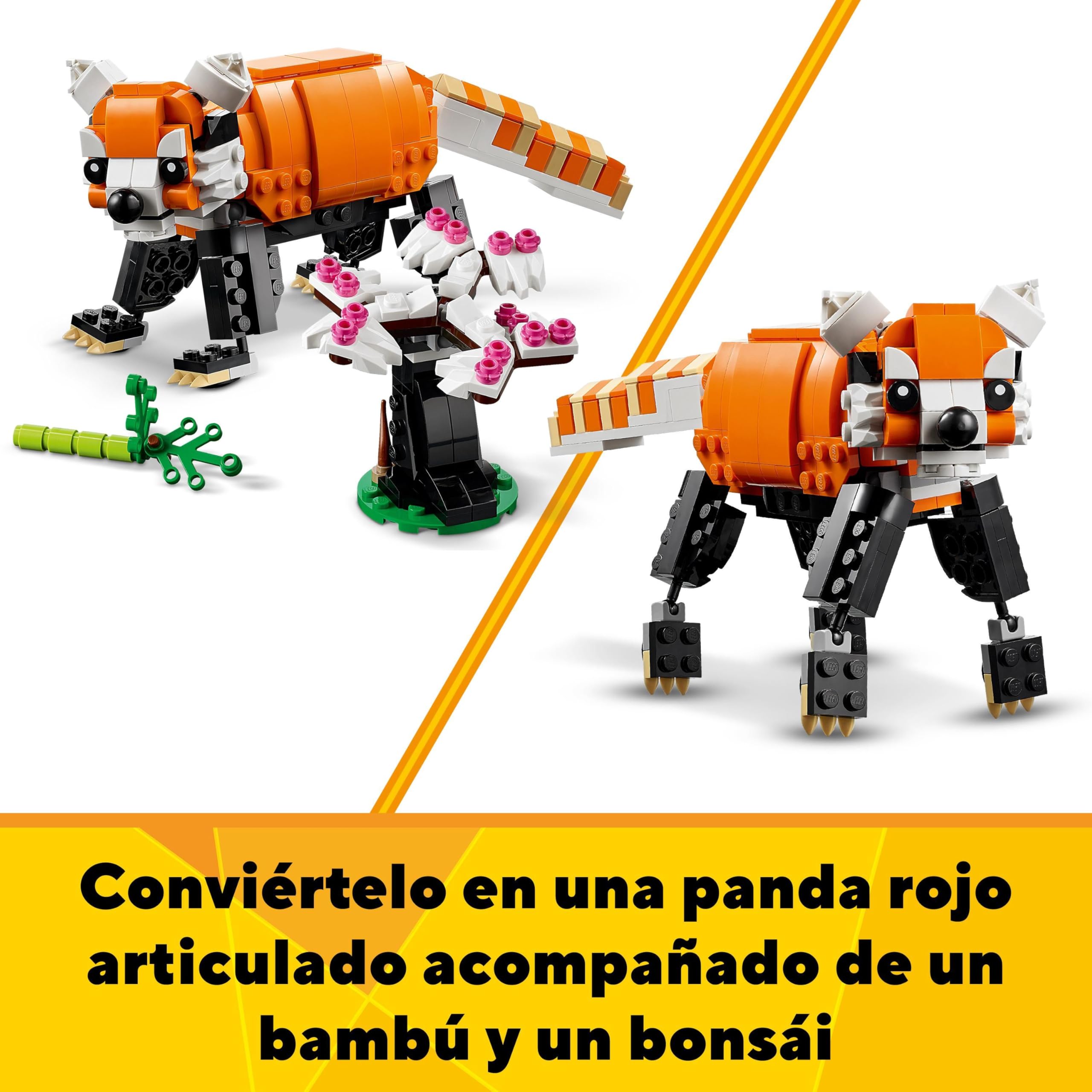 LEGO Creator 3-en-1 Tigre Majestuoso, Panda Rojo o Pez Carpa, Set de Animales de Juguete para Construir para Niños y Niñas de 9 Años, Juego Creativo, Idea de Regalo de Cumpleaños 31129