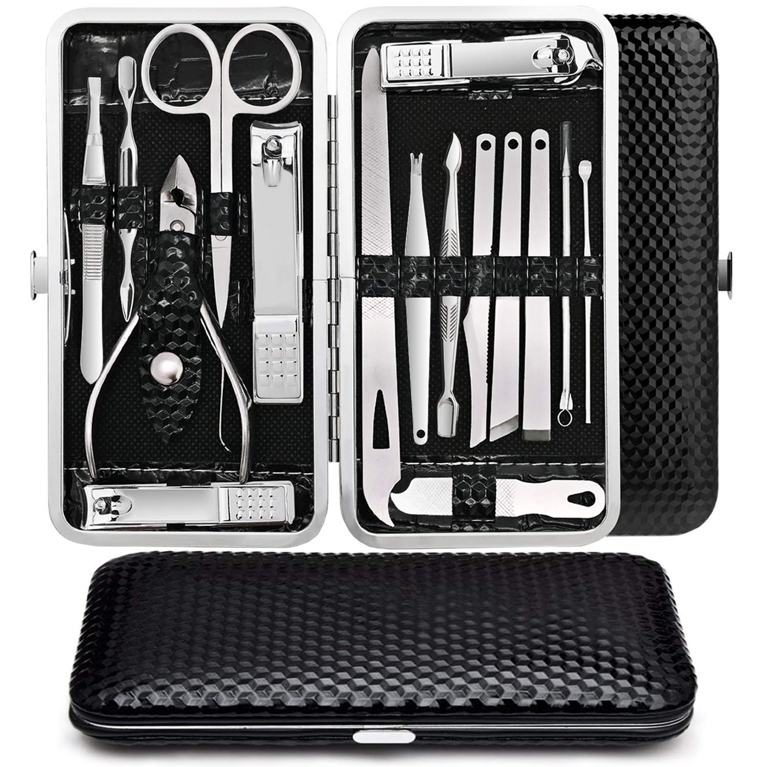 BEAUZY Manicure Set Pedicure Kit Nail Clippers Set Stainless Steel Professional Nail Grooming Kit 16 in 1 Nail Care Tools Women Men Ingrown Toenail Kit with Travel Leather Case Black-picture-35