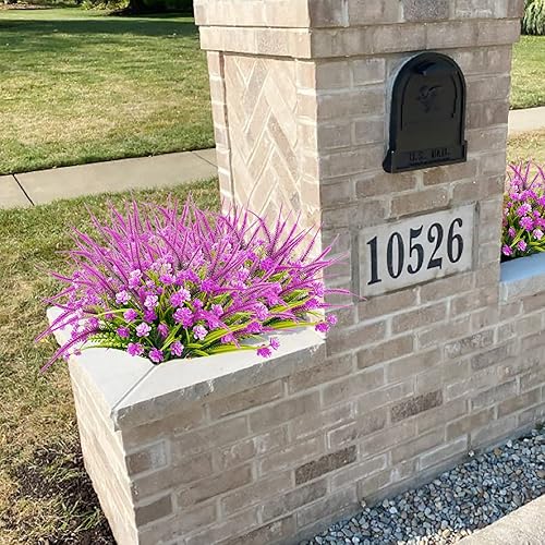 Miniatura 5 de 12 piezas de flores falsas, plantas de plástico sintético resistentes a los rayos UV, arbustos, flores artificiales, tallos verdes para el hogar,