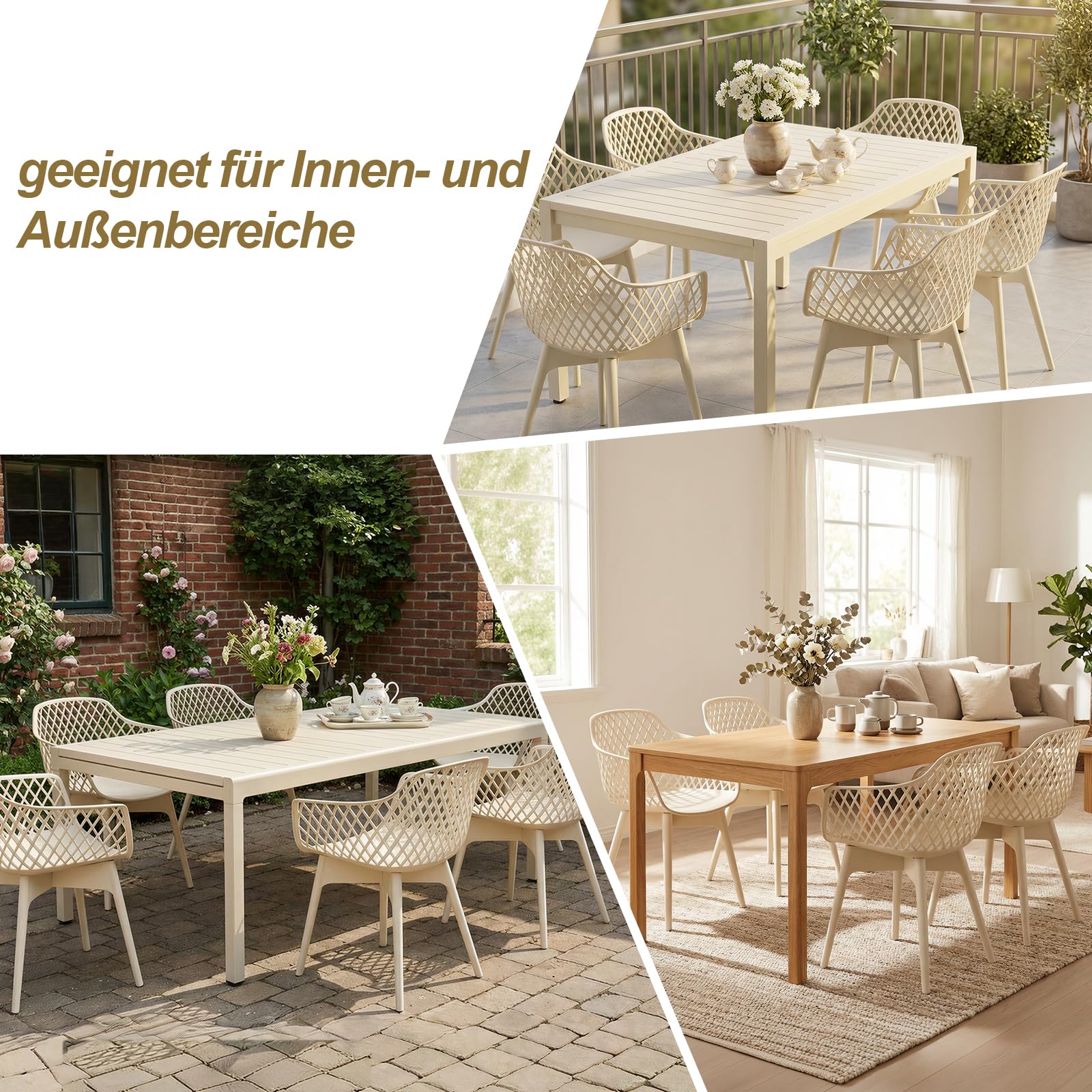 Nowoczesne krzesła do jadalni, zestaw 2 szt., odporne na warunki atmosferyczne, plastikowe krzesła do kawiarni, oparcie, antypoślizgowe, idealne na patio, restaurację, ogród, werandę, balkon