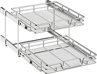 2-Tier Kitchen Cabinet Pull Out Shelf and Drawer Organizer Slide Out Pan...