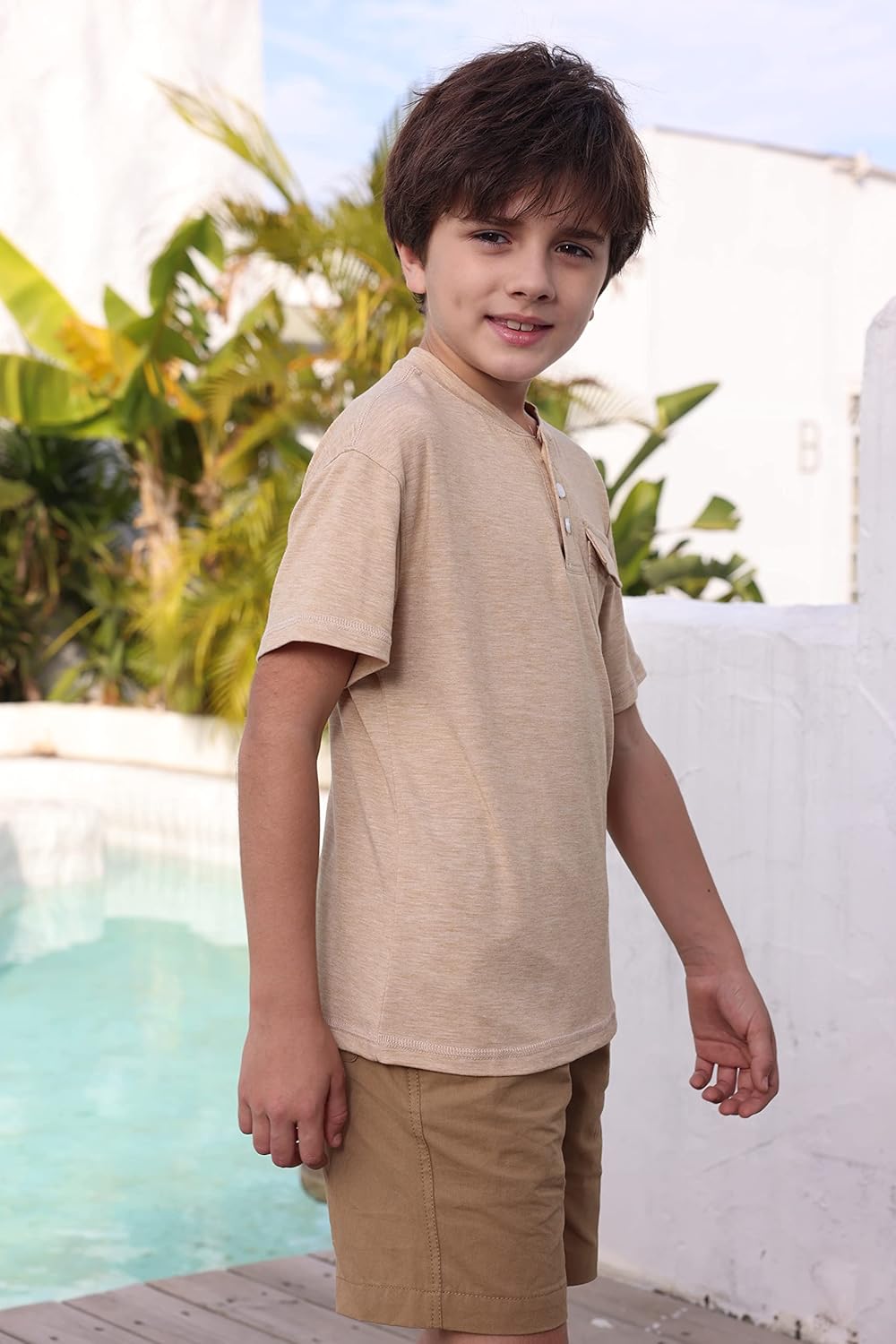 Kindenergy Boys Short Sleeve Tee Shirt Summer Button Down Tees Dress Henley Shirts with One Pocket - Image 6