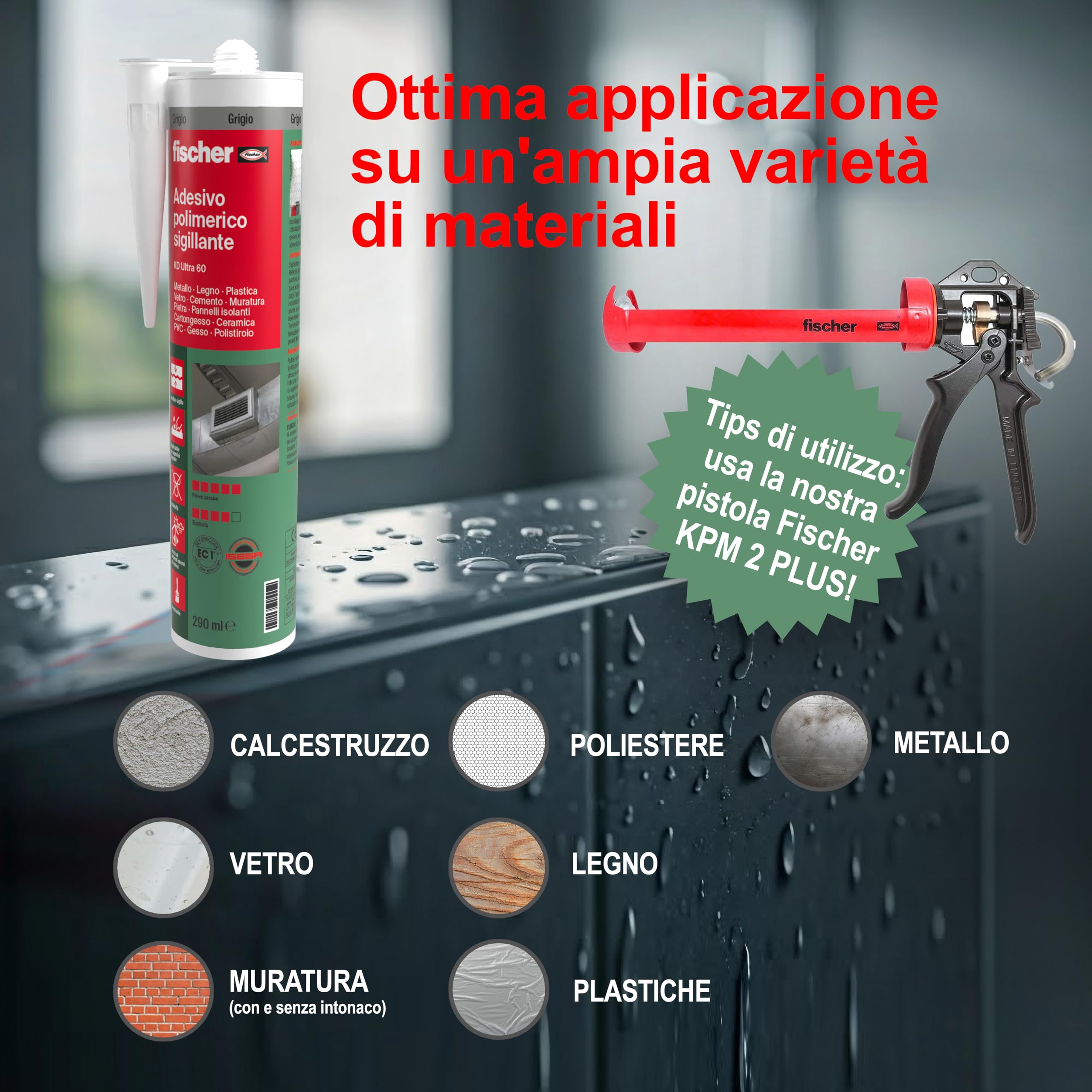 Fischer KD ULTRA 60 Bianco, Adesivo Polimerico Sigillante, Colla MS Extra Forte Resistente agli Agenti Atmosferici, per Giunzioni Resistenti nel Tempo Soggette a Movimento, per Esterni e Interni
