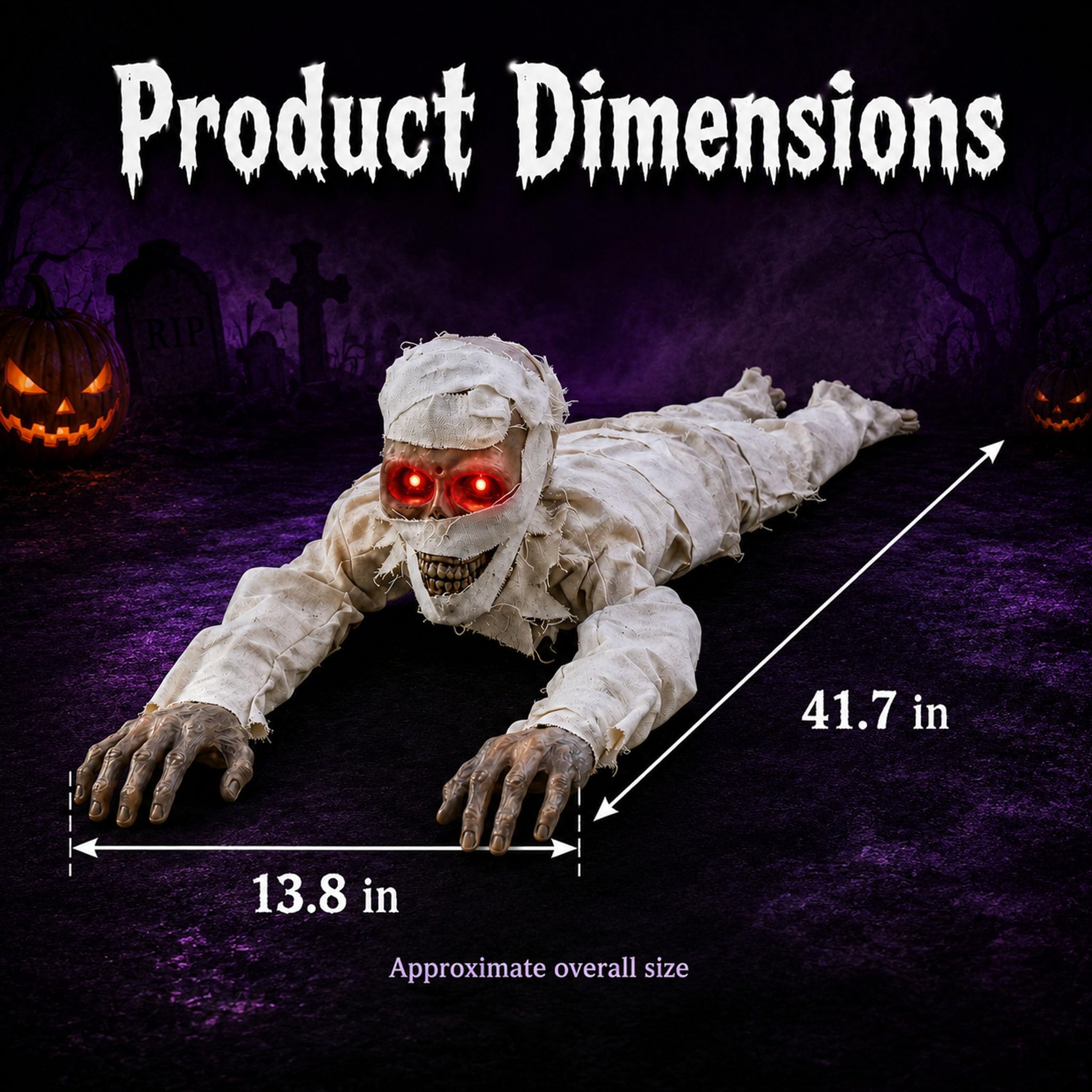 Kriechende Halloween Die Mumie, Halloween Deko Mumie Hat Leuchtend Rote Augen, Intelligente Sprachgesteuerte, Horror-Soundeffekte, Batteriebetrieben, FüR Innen, Garten, Rasen, Hofdekoration