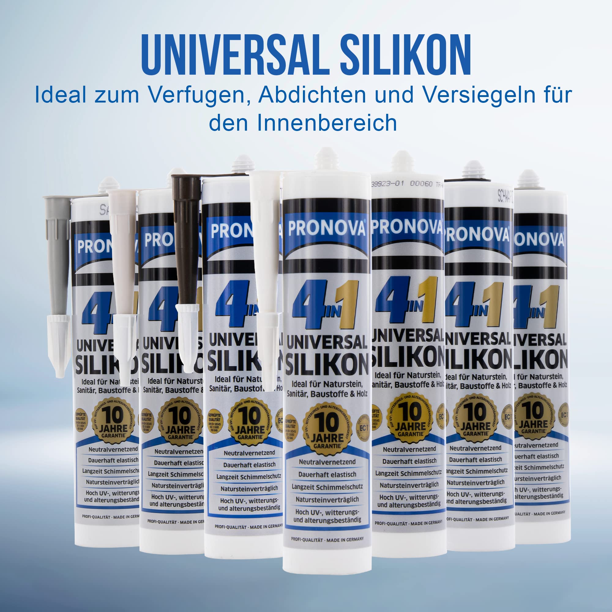 Set aus 6x Pronova 4 in 1 Silikon in Manhatten, Universal Silikon ideal für Sanitär, Naturstein & Holz für außen und innen
