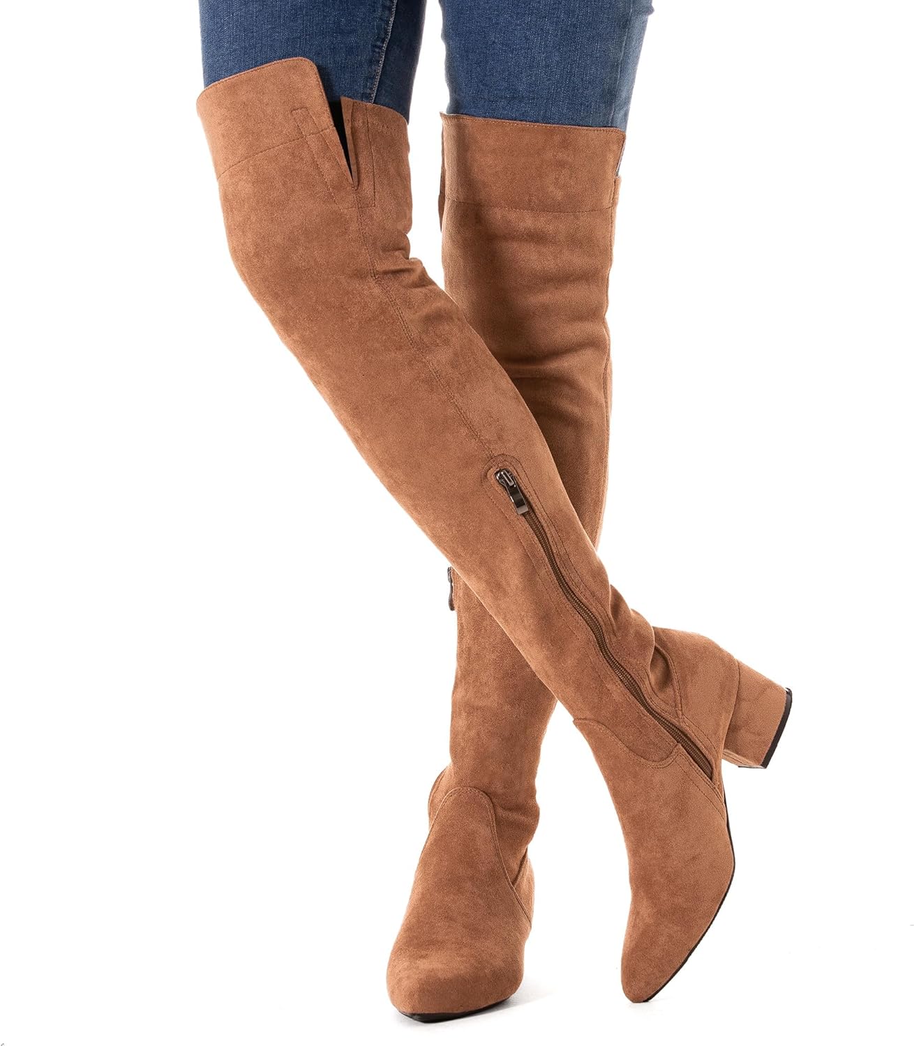 N.N.G Women Over the Knee Boots Thigh High Suede Black Block Low 2 Inch Heel Chunky Above Knee Winter Pointed toe - Image 8