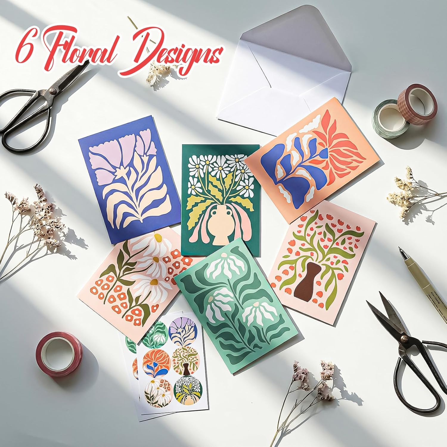 Gueevin 90 Pack Floral Greeting Cards with Envelopes & Stickers Bulk 3.5 x 5 Inch Floral Blank Note Cards Set, 6 Flower Designs Card for Thank You, Birthday, Wedding, Business, Condolence, Invitation - Image 2