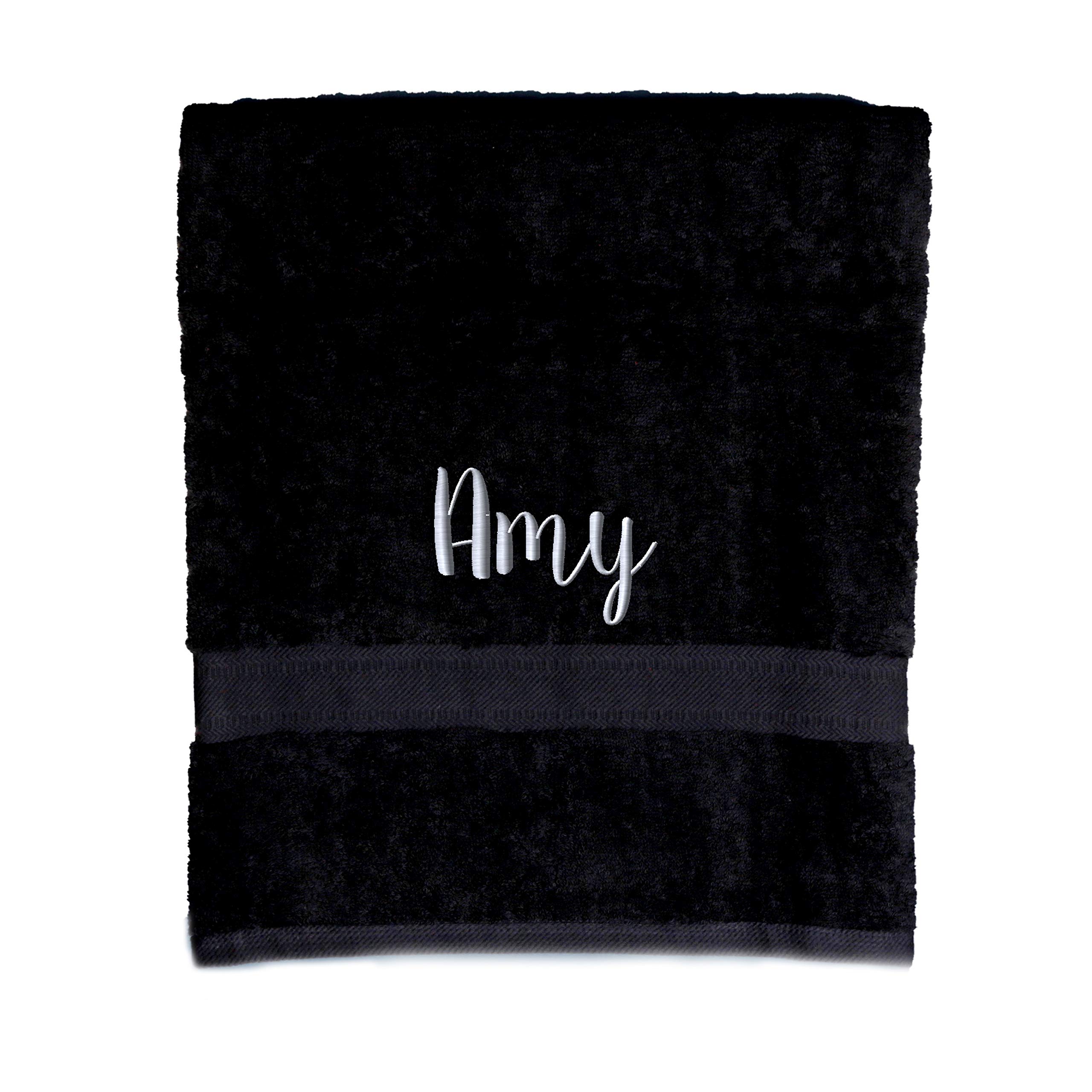 aztex Personalised Combed Cotton Towels, 100% Cotton - Bath Towel, Black