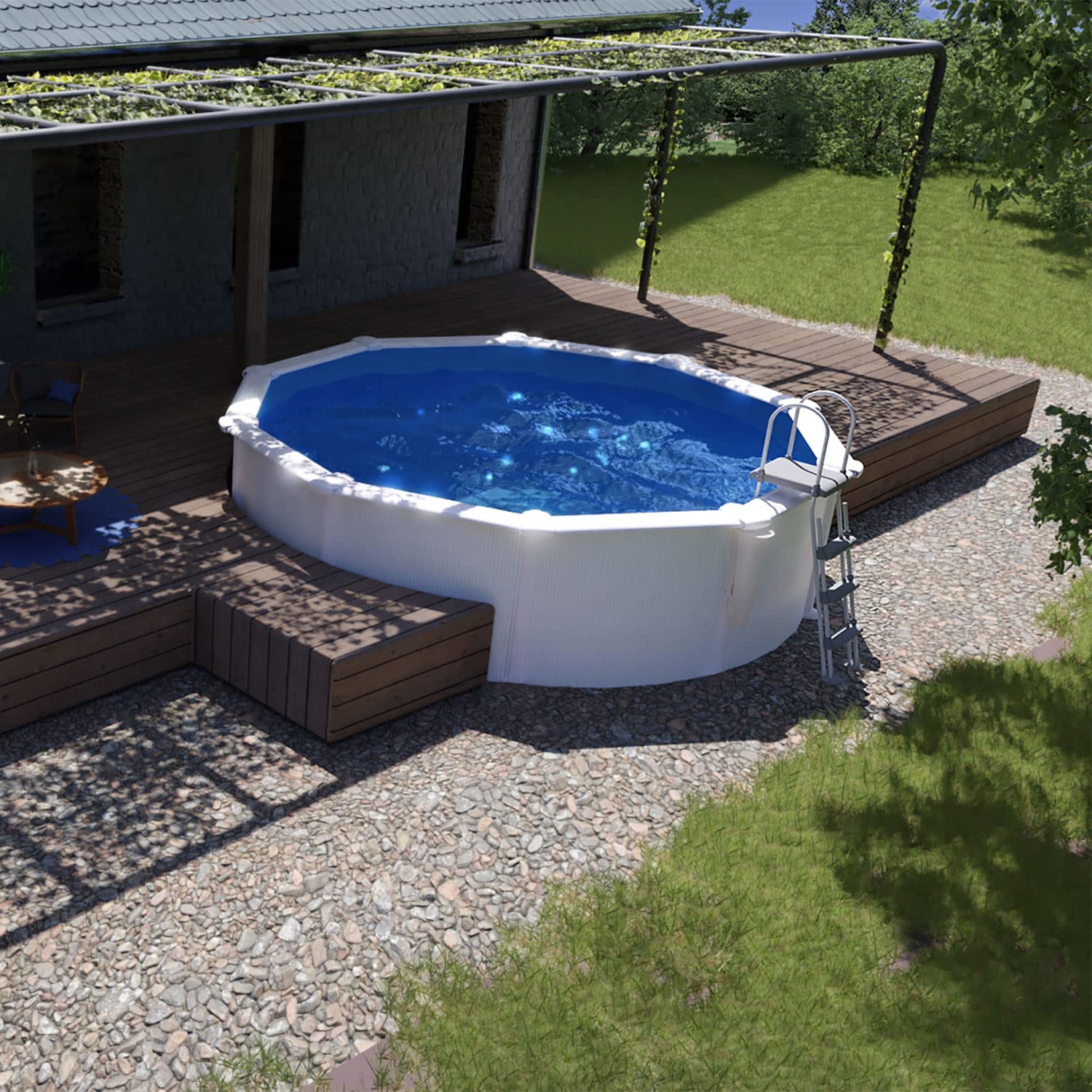 Paradies Pool® Gre Giant rund 460x120cm (Ø x H), Stahlwandbecken Weiss, Poolplane in blau 0,4mm, Handlauf extra breit, inkl. Skimmer-Set und Leiter, Swimmingpool, Menge: 1 Stück