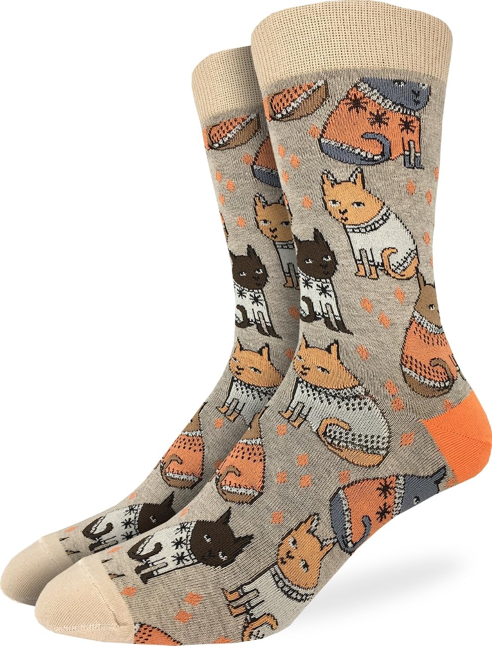 Good Luck Sock Men's Bigfoot, Sasquatch, Abominable Snowman & Yeti Socks, Adult, Cats Wearing Sweaters, Mens, X-Large