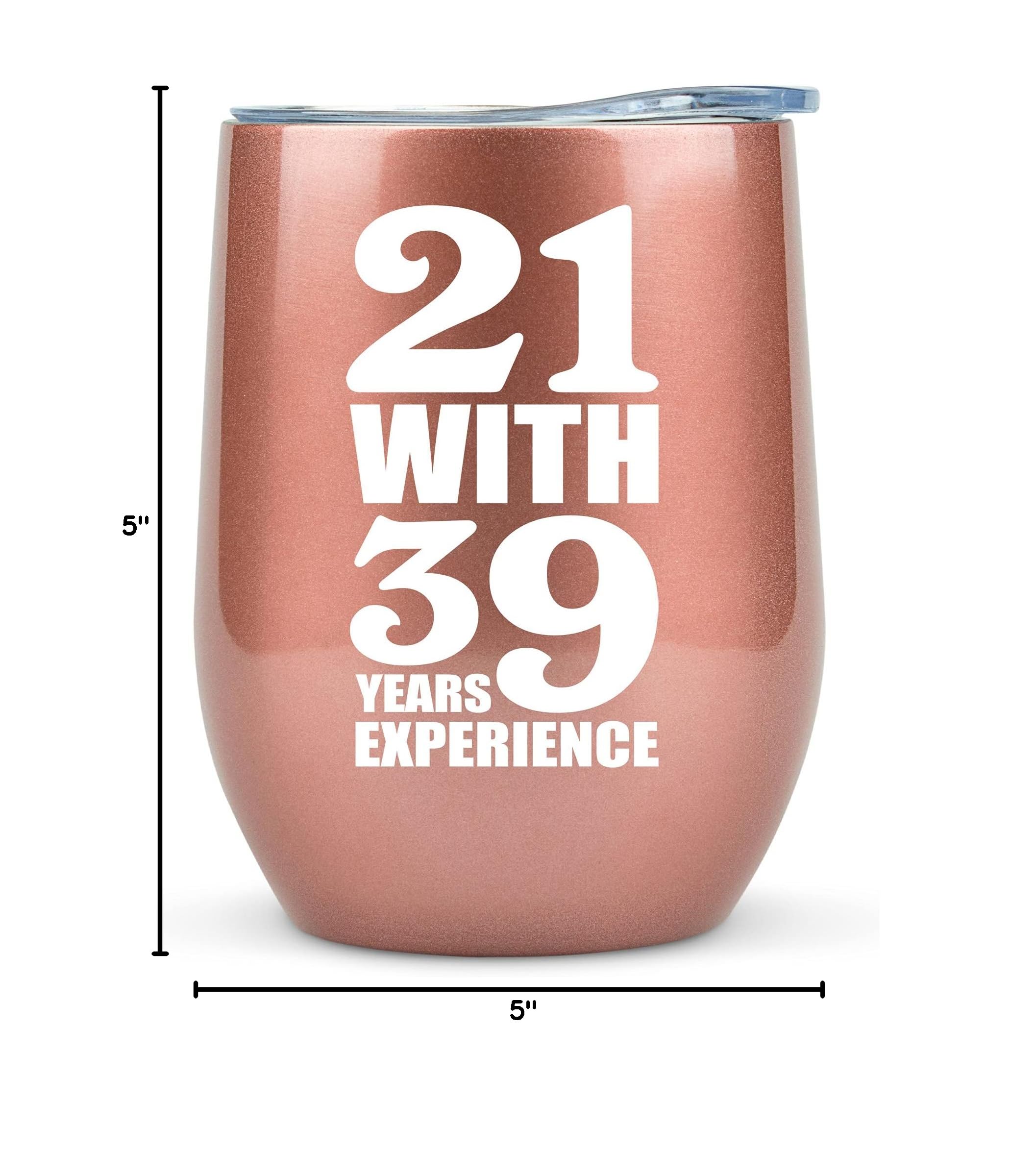 KLUBI 60th Birthday Gifts for Women - 21 With 39 Years Experience Gifts 12oz 60th Birthday Wine Tumbler 60th Birthday Decorations Women Gift Turning 60 th Birthday Gift Funny Mug