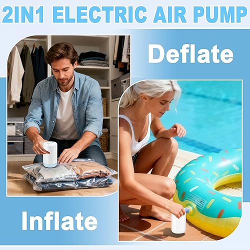 Miniatura 5 de Bomba de aire eléctrica para inflables, bomba de aire portátil con 5 boquillas, mini bomba de aire con batería de 1500 mAh, bomba de colchón de aire