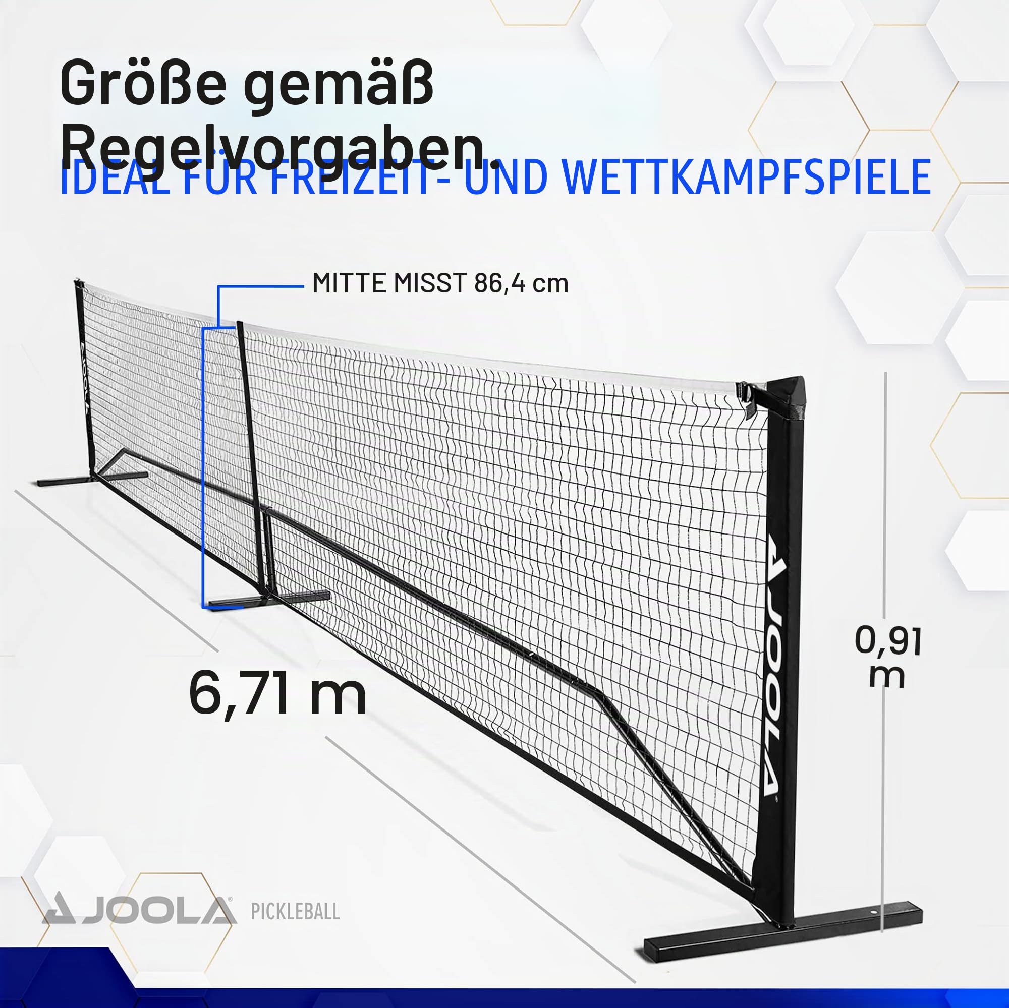 JOOLA Essentials Pickleball-Netz – Höhe 91,4 cm an Pfosten und 86,4 cm in der Mitte, USAPA empfohlene 56,9 cm Länge – Stahlrahmen und Robustes Netz, tragbares Pickleball-Netz inklusive Tragetasche