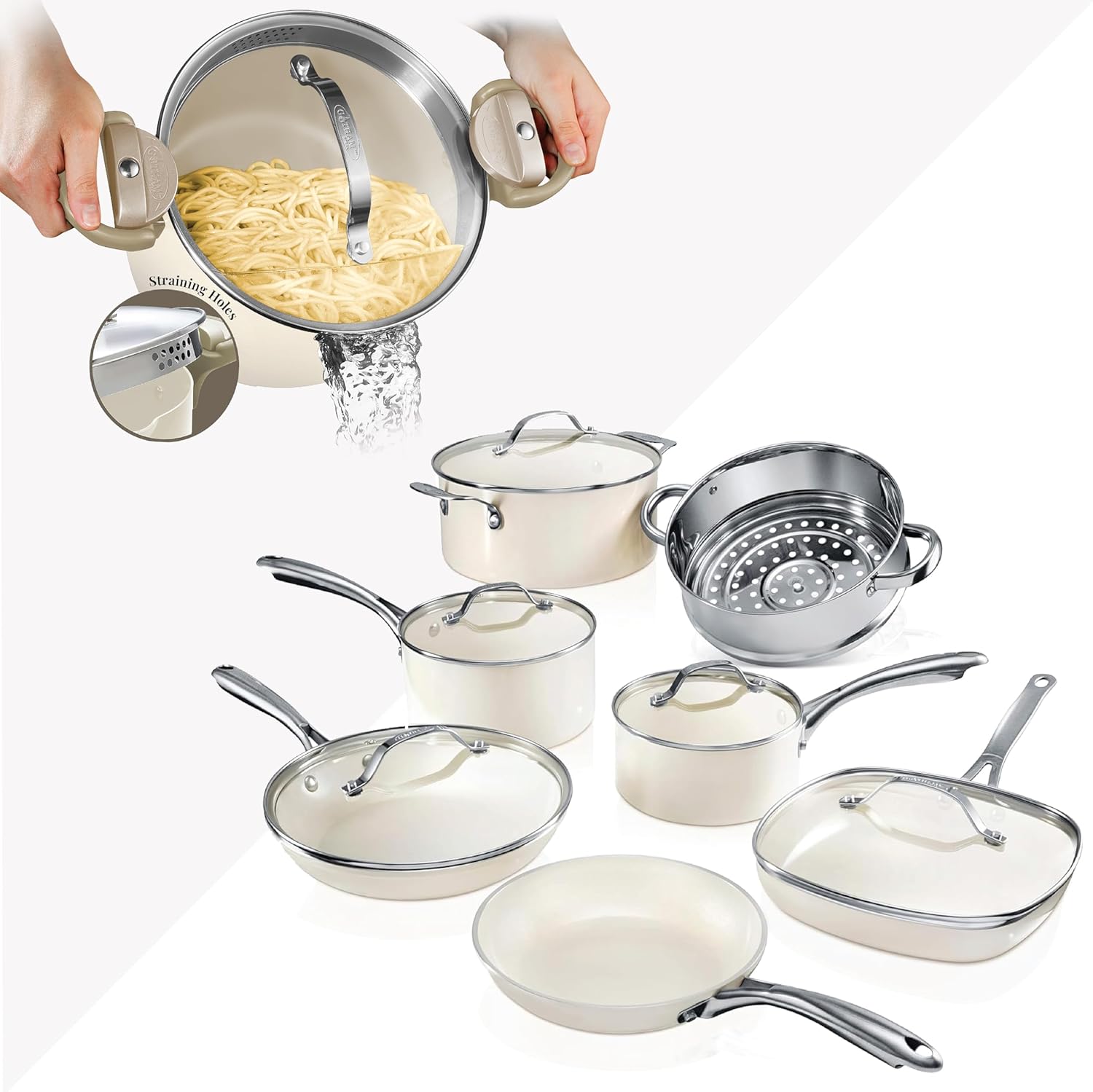 Gotham Steel 12 Pc Ceramic Pots and Pans Set Non Stick with