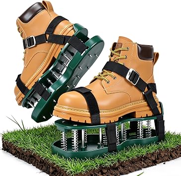 Lawn Aerator Shoes, Adjustable Strap, Double Layer Spiked Sole, Spring Base, Soil Yard Aerator Tool for Aerating Patio Garden