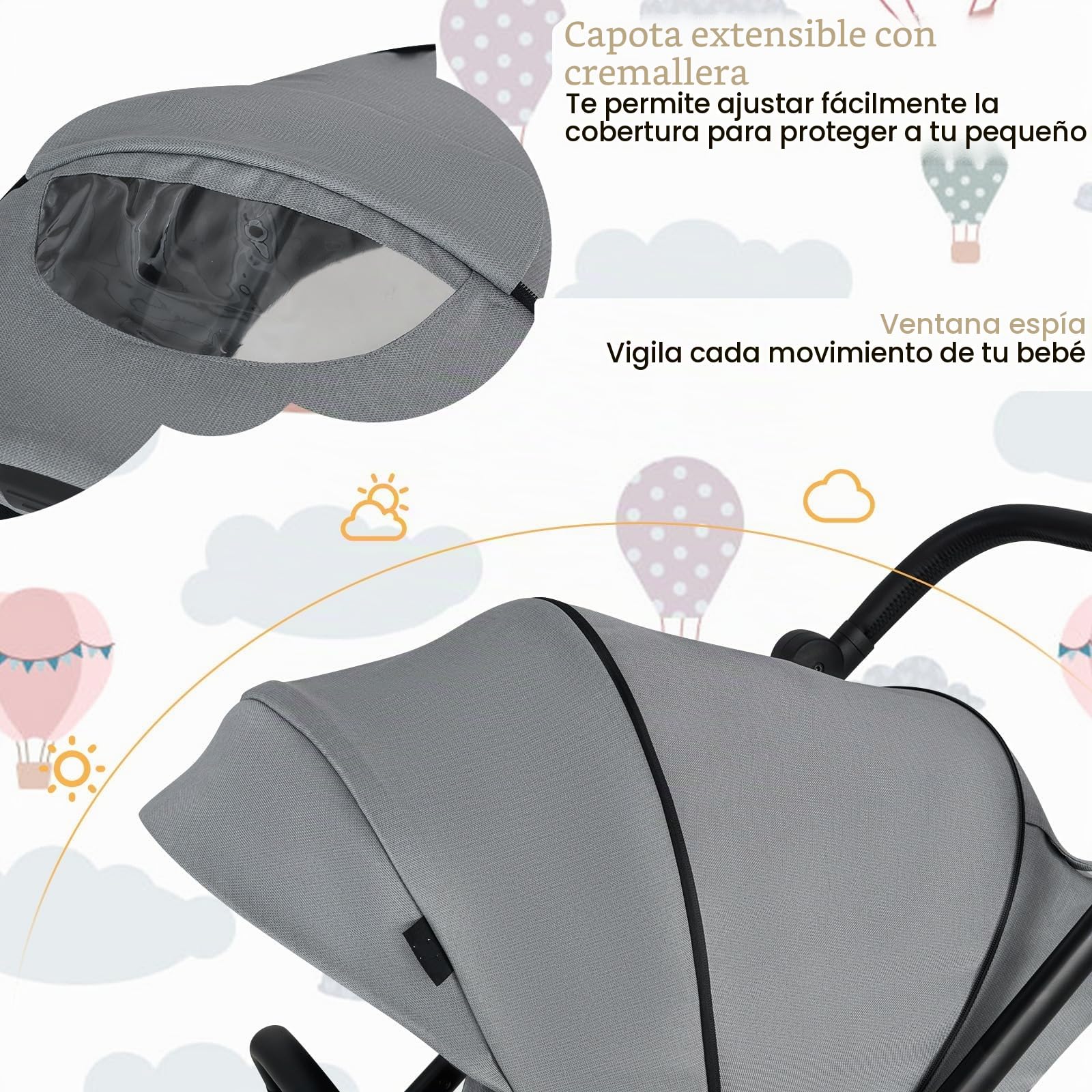 LIFEZEAL Cochecito ligero para bebé de 0 a 36 meses, Silla de Paseo plegable con capacidad de 30 kg, compacto tipo paraguas para viajes en avión, respaldo ajustable (Gris)