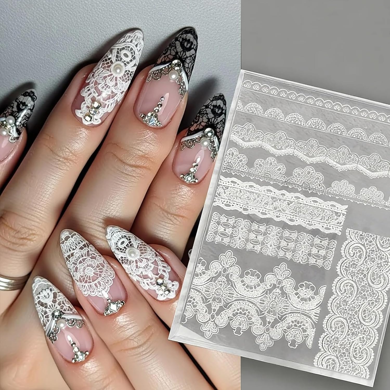 3D Lace Silicone Nail Molds with Double-Ended Carving Pen & Scraper, Floral Lace Nail Art Templates Mold for Gel Nails, Resin Nail Charms, DIY Manicure Decoration