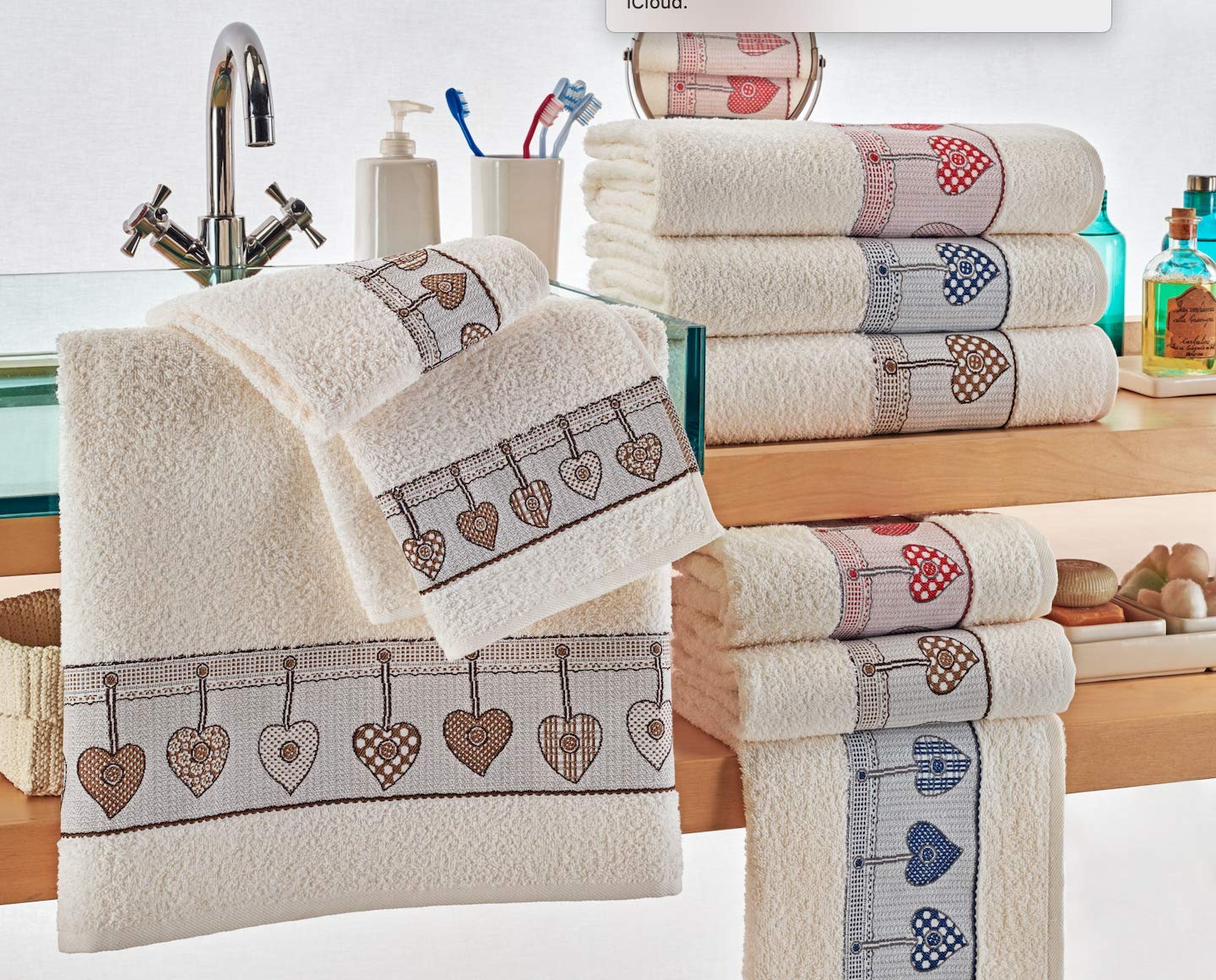 ITALYSWEETHOME SALVIETTE Set Viso OSPITE Telo Doccia Spugna 100% Cotone Cuore Appeso Made in Italy (Beige)