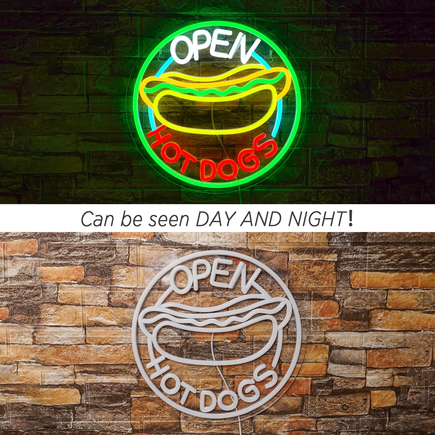 Ineonlife Open Hot Dogs Letreros de Neón para Decoración de Paredes Luces de Neón para Restaurante, Regulables Led de Negocios para Tiendas Rápidas Fiesta Regalo Luces Decorativas 5V/2A USB