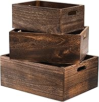 Frcctre Set of 3 Rustic Farmhouse Wooden Nesting Storage Crates with Handles - Handmade Natural Wood Baskets for Decor & Organization