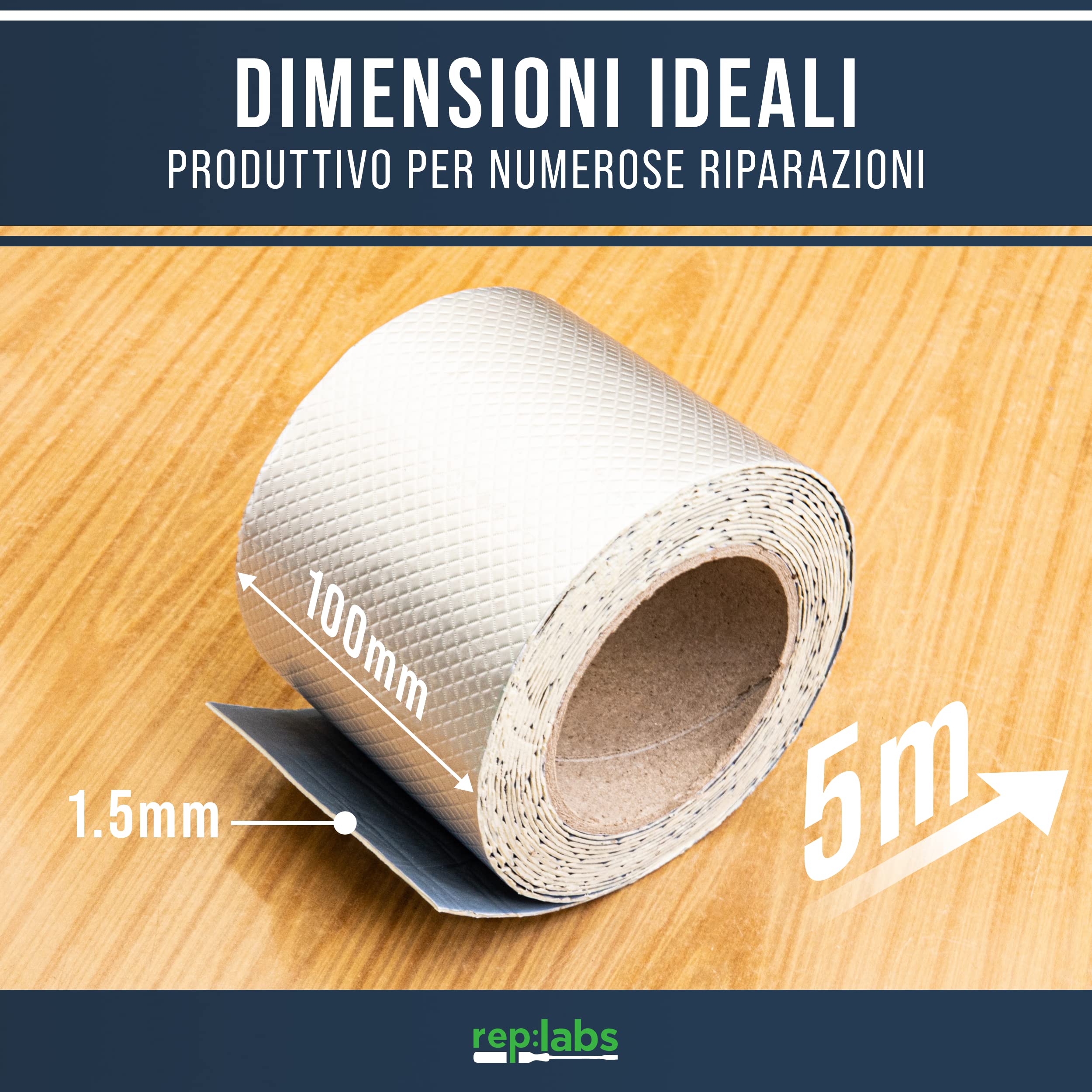 Nastro di riparazione butilico impermeabile (5m) con taglierino Nastro sigillante autoadesivo per riparazioni di grondaie o piscine 10cm di larghezza x 1,5mm di spessore