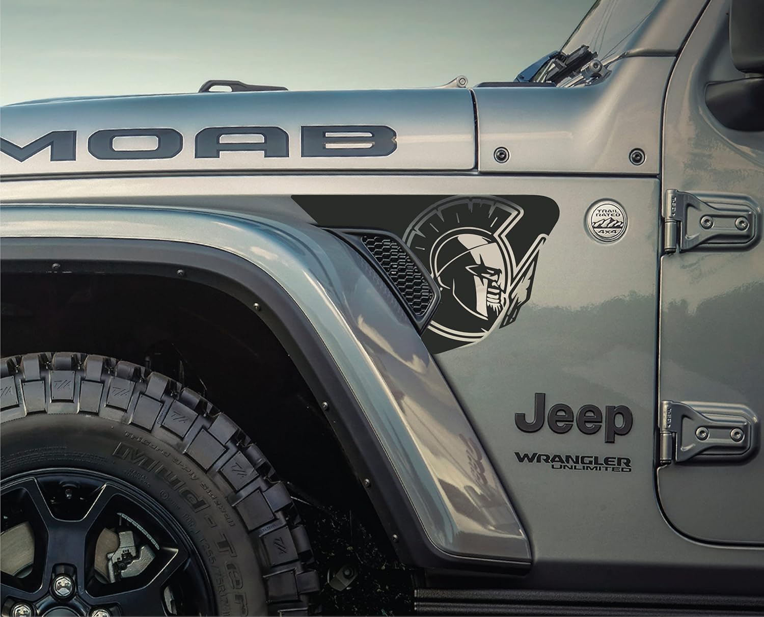 AnyStickerYouWant - Spartan Helmet Fender Vent Vinyl Decal Sticker Fits & Compatible with Jeep Wrangler JL/Jeep Gladiator JT 2018+ Gladiator Print (Any Color You Want)