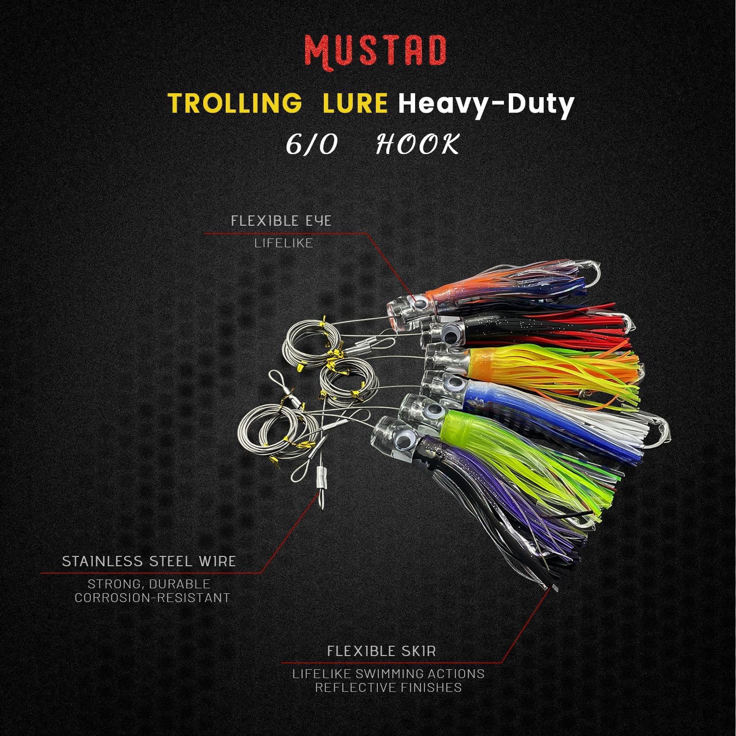 Narcissus 6PCS Trolling Lures Kit Saltwater – 6.5inch Offshore Big Game Fishing Lures,Pre-Rigged Lure with Mesh Storage Bag for Tuna, Marlin, Mahi, Wahoo
