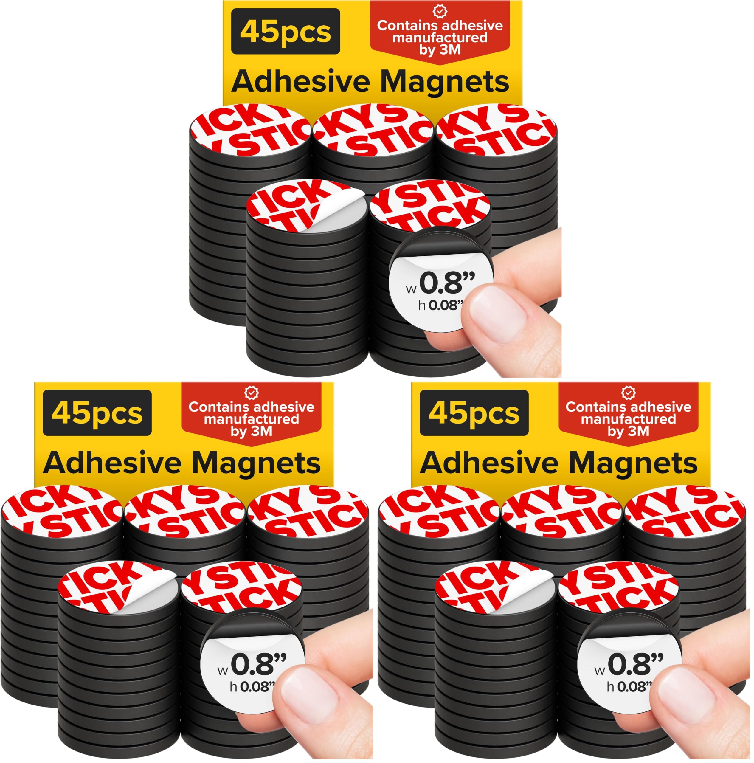 Peel-&amp;-Stick Flexible Adhesive Magnets - 45 (0.8"x0.08") Magnetic Dots for Office Supplies, Whiteboard, Crafts, Fridge, &amp; School Projects (Pack of 3)