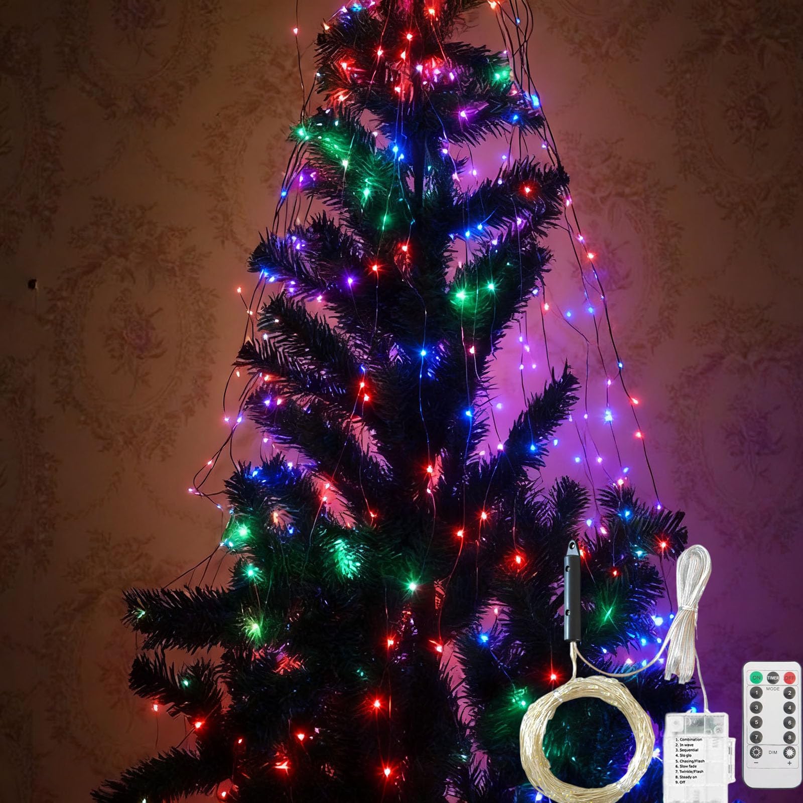 2026 Upgrade Cascading Twinkle Lights for Christmas Tree Waterfall Lights, 8 Modes 100-600 Christmas LED Firefly Twinkle String Lights Battery Powered (Colorful Light,2m/6.56ft 20 Strips 400 Lights)