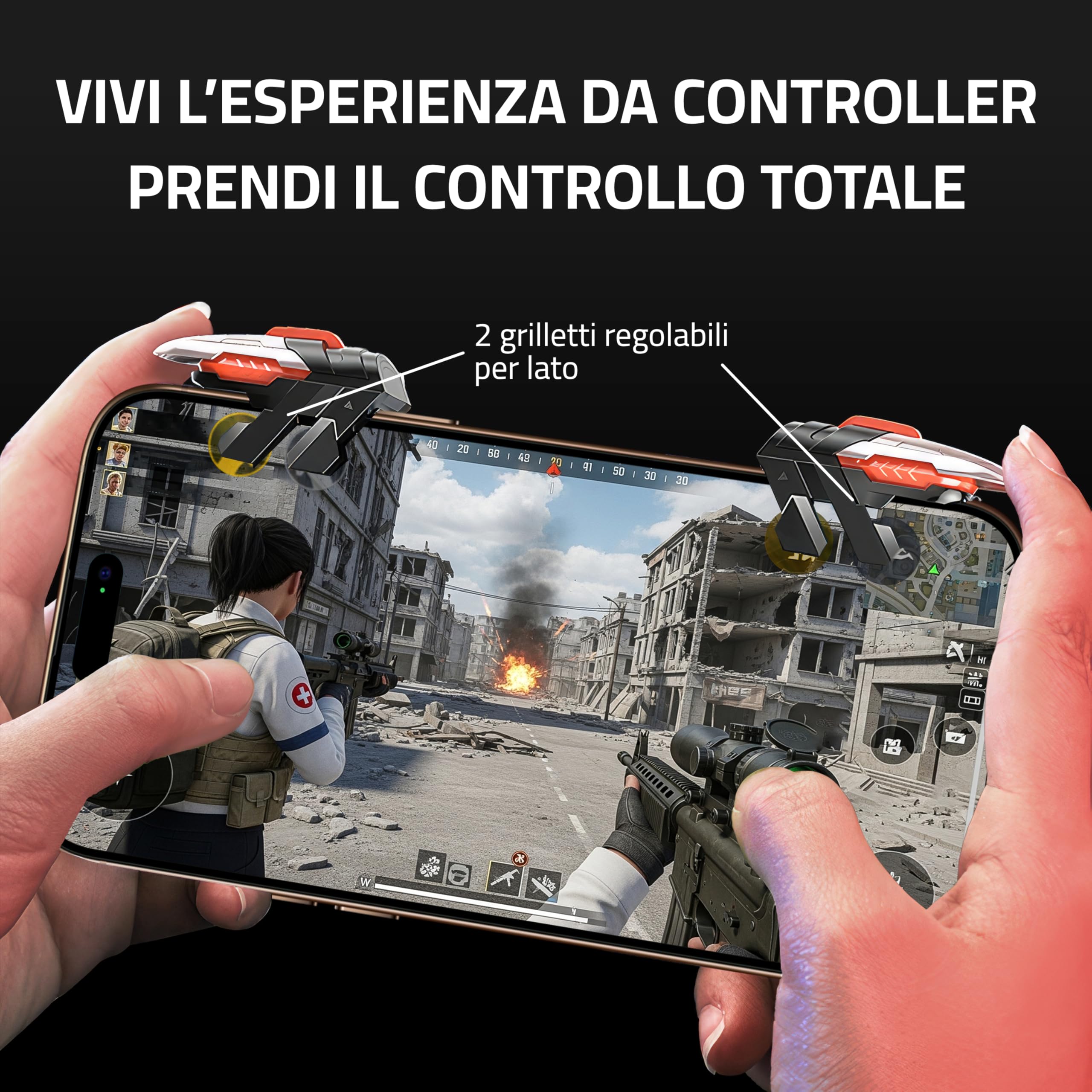 2x Trigger Mobile Gaming - Con 4 Pulsanti - Compatibile con PUBG Mobile & COD Mobile - Adatto per iPhone & Android - Joystick Smartphone Gaming - Accessori per Telefonini
