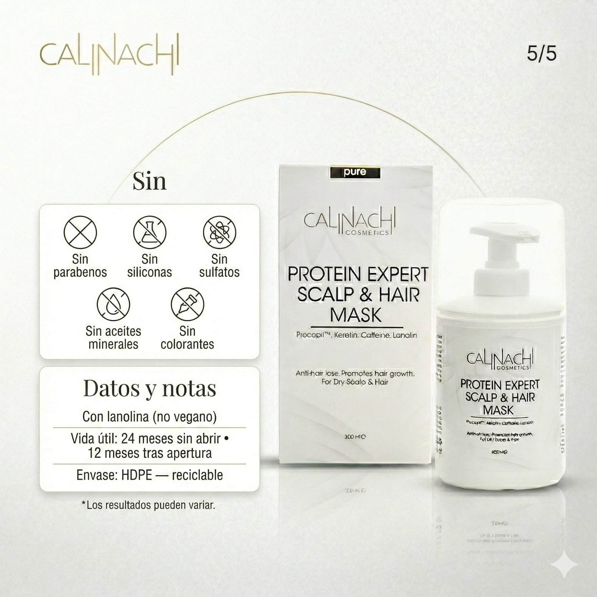 CALINACHI Mascarilla Capilar Proteica Procapil Queratina 300 ml | Mascarilla proteica con Procapil, cafeína y queratina que fortalece, reduce la rotura y aporta brillo a las puntas