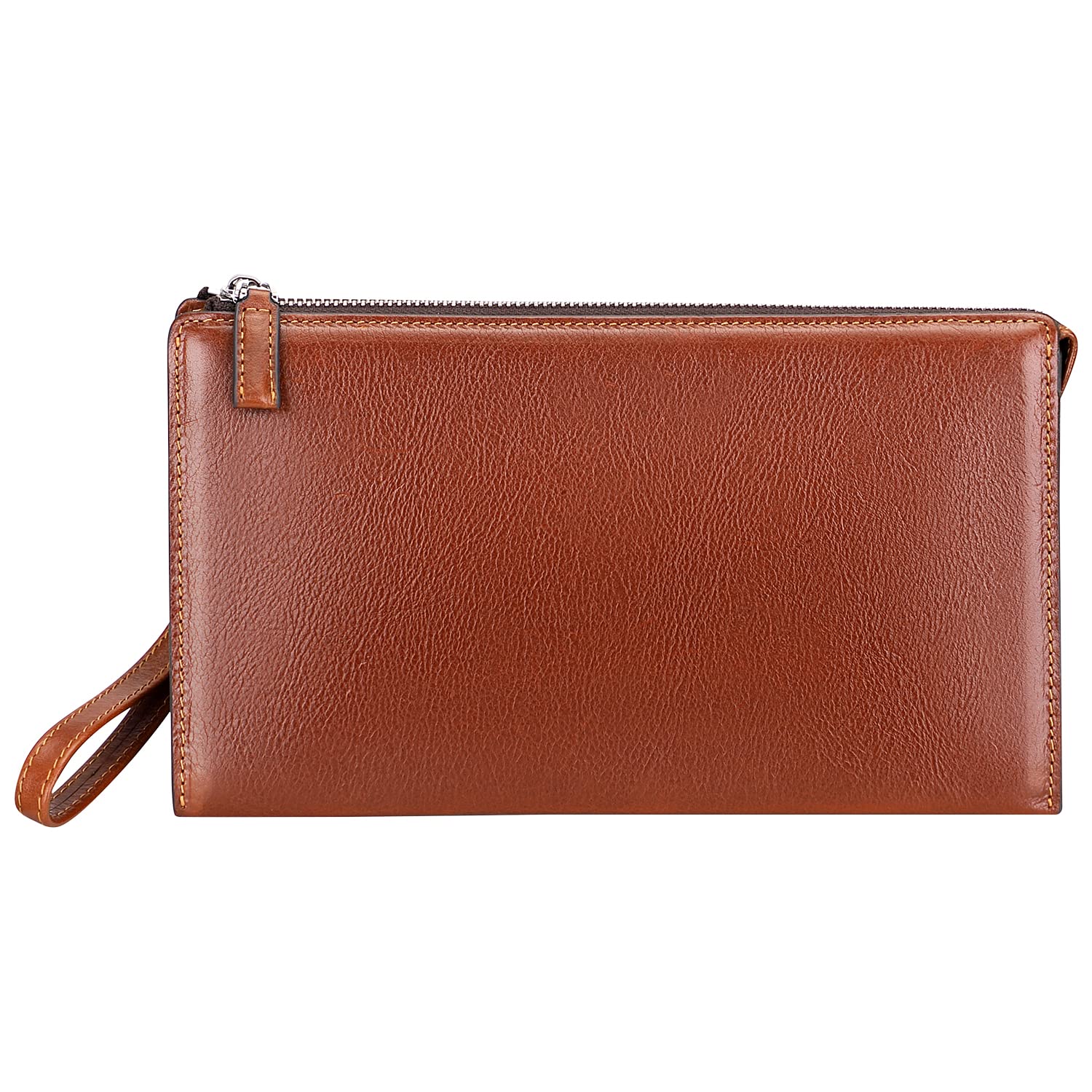 PIJUSHIGenuine Leather Mens Clutch Purse Bag Wallet Wrist Hand Purse Organized