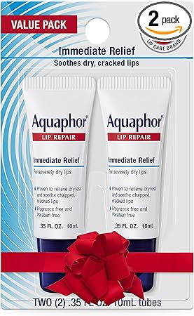 Aquaphor Lip Repair Ointment, Moisturizing Lip Balm Pack, Relieves Dryness, Holiday Gifts for Self Care, 0.35 Tube, Pack of 2