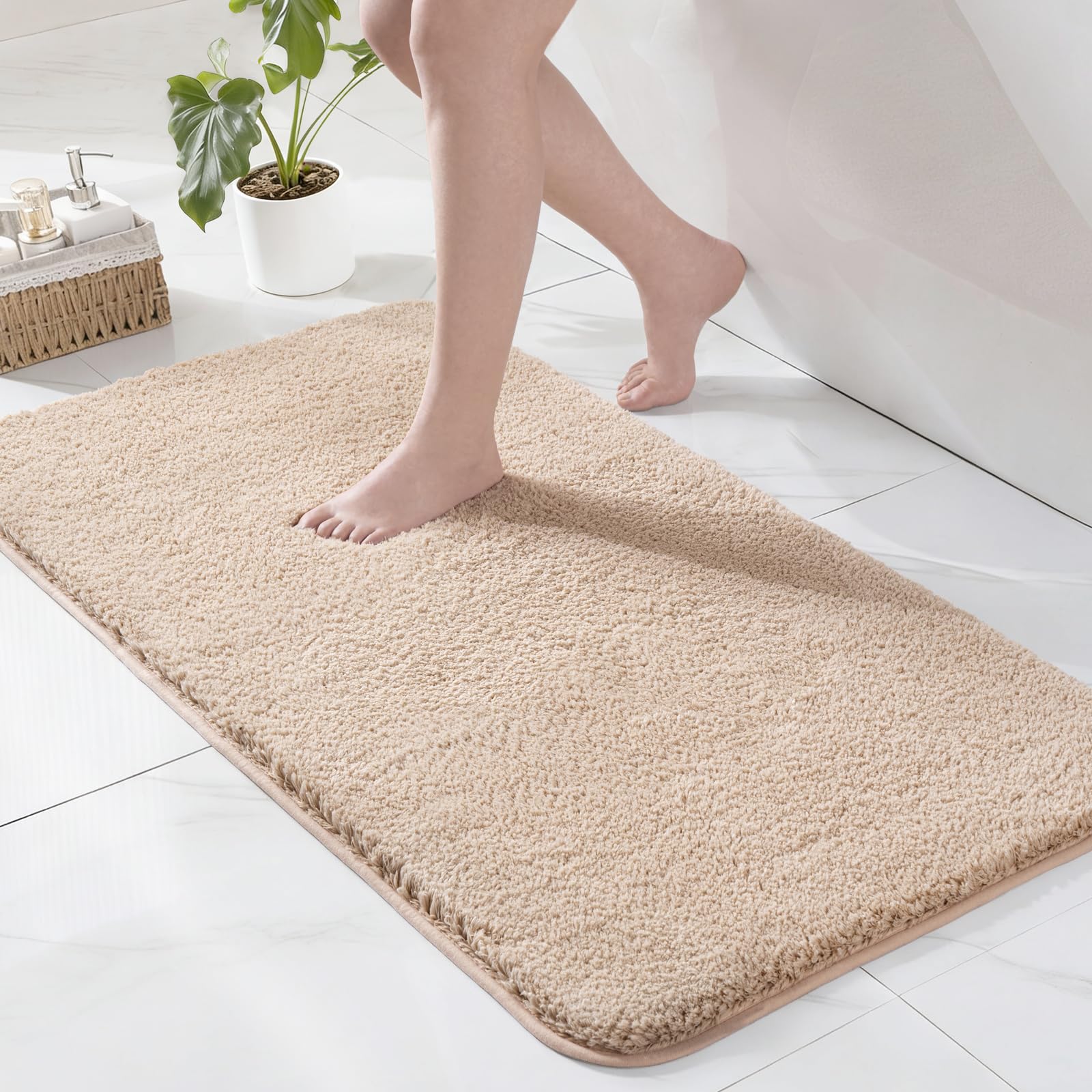 Exclusivo Mezcla Microfiber Bath Mat 60x90 CM, Extra Soft Non-Slip Super Absorbent Bathroom Mats, Machine Washable Quick Dry Bath Rugs for Bathroom Floor, Shower, Home Decor, Solid Camel — image 1