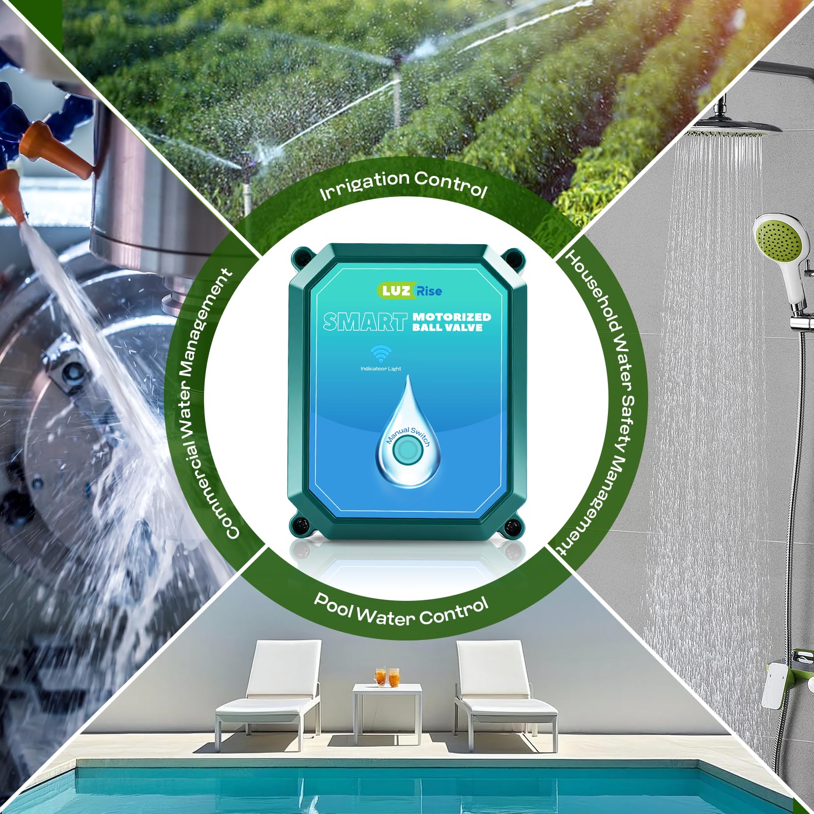 Válvula de bola motorizada inteligente con control remoto, apagado automático del agua, flujo ajustable del 0 al 100%, temporizador programable, monitoreo en tiempo real (acero inoxidable