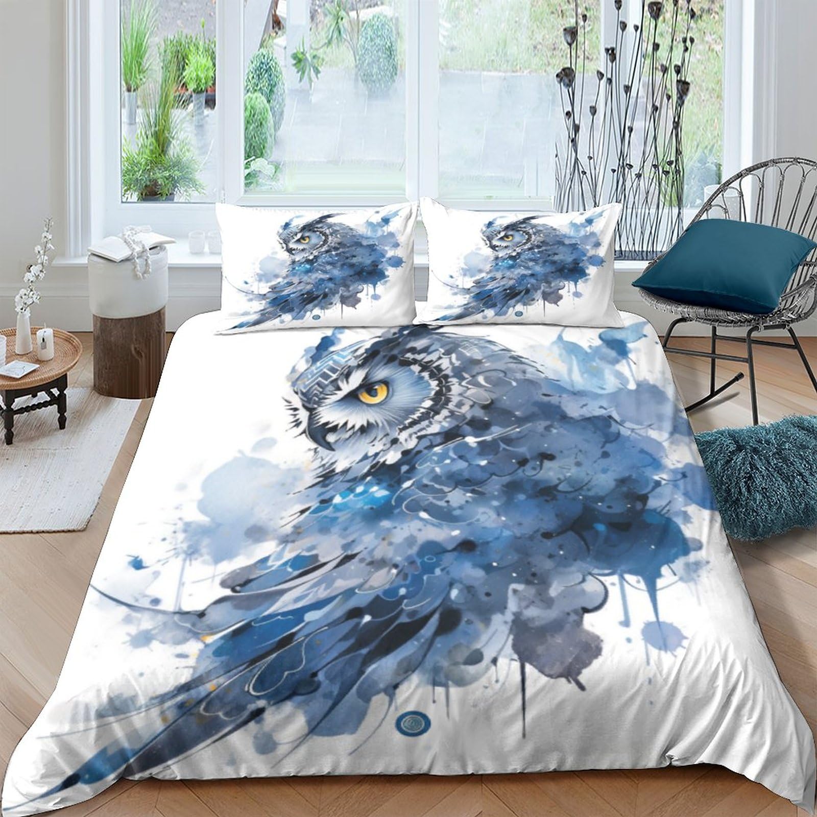 Housse de couette motif animalier hiboux idée cadeau literie