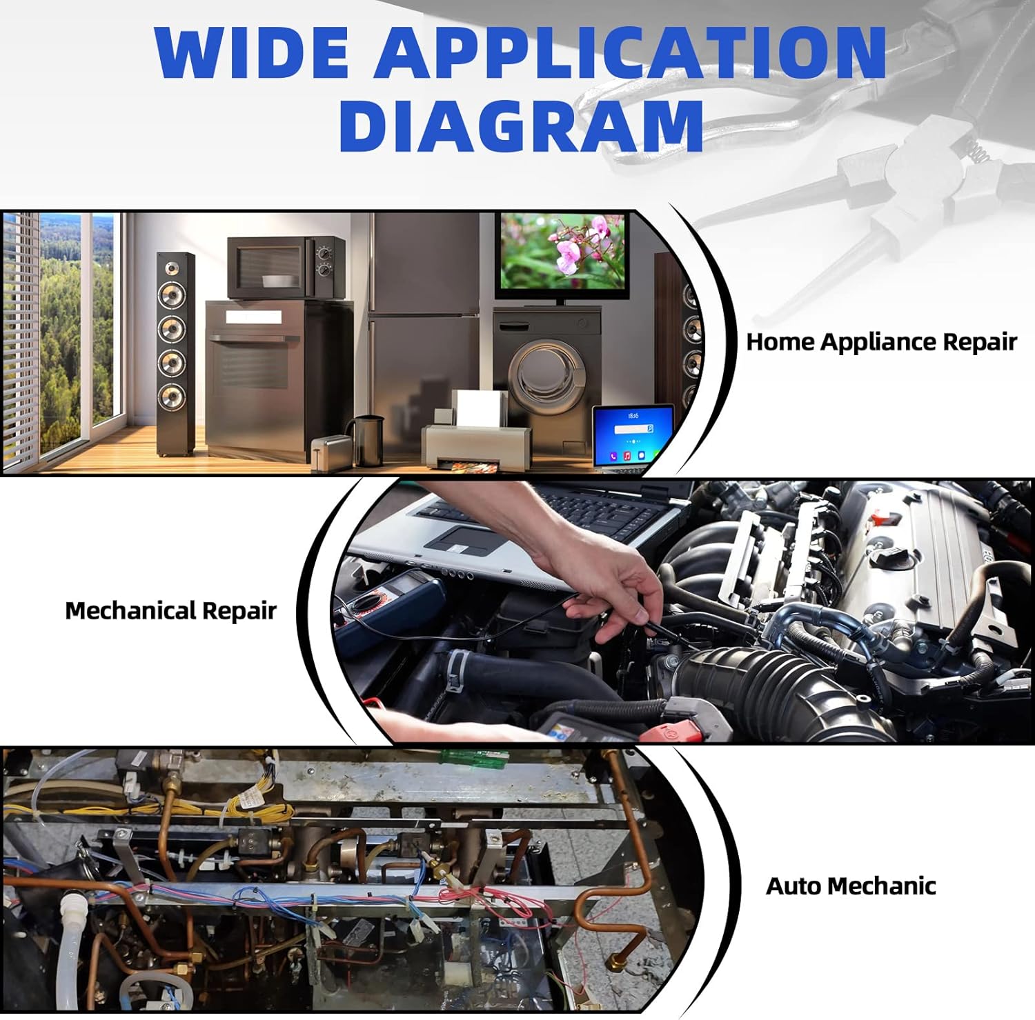 Glarks 10Pcs Fuel Line Pliers Kit, 9 Inch Fuel Filter Calipers and Hose Pipe Clamp Disconnect Release Removal Pliers and 4 in 1 Snap Ring Pliers with 7pcs AC Fuel Line Disconnect Tool Set