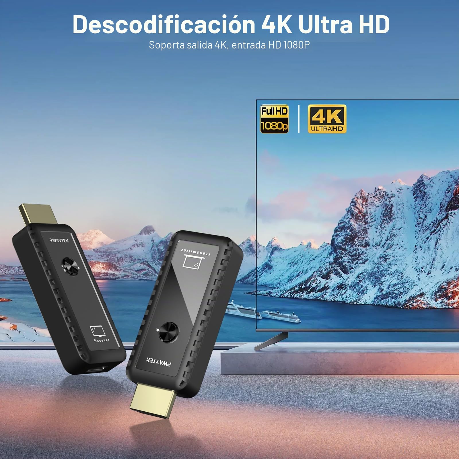 PWAYTEK Transmisor y Receptor HDMI inalámbrico con decodificación 4K, Salida 1080P, Alcance de 164 pies, Doble Banda 2.4G/5G; para PC, portátiles, TV y proyectores; Plug & Play