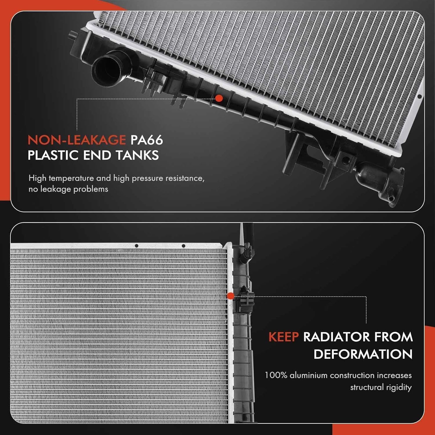 A-Premium Engine Coolant Radiator Assembly - Compatible with Dodge Ram 1500 2004-2008 3.7L 4.7L, 2003 V8 5.7L, 2002 5.9L, Ram 2500 2004-2008 4.7L, 2003 5.7L, Ram 3500 2003 5.7L, Automatic Transmission