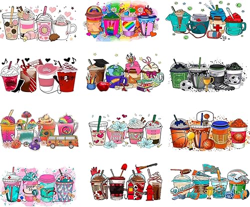 12 hojas de transferencia de vasos UV DTF para vidrio, película transparente UV DTF, calcomanías de transferencia de vasos, calcomanías impermeables