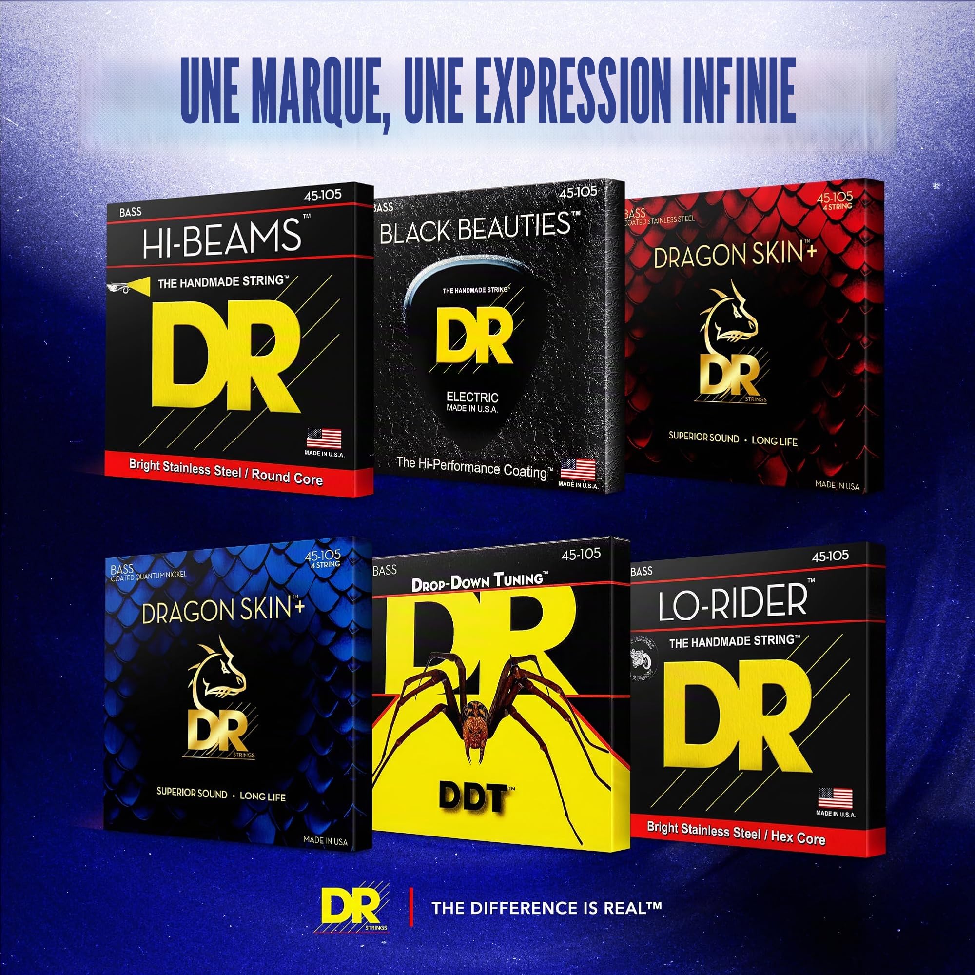 DR String PB-45 Pure Blues Jeu de cordes pour guitare basse