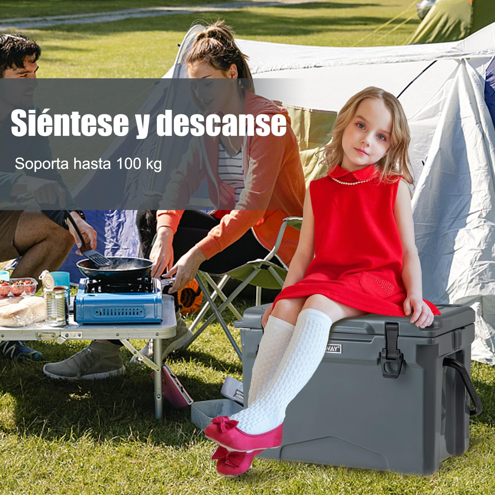 GOPLUS Enfriador Rotomoldeado 21 L, Refrigerador Portátil de Frío de 5 a 7 Días, Portavasos Dobles, Abridor de Botellas, para Acampar, Pesca, Picnic, Barbacoa