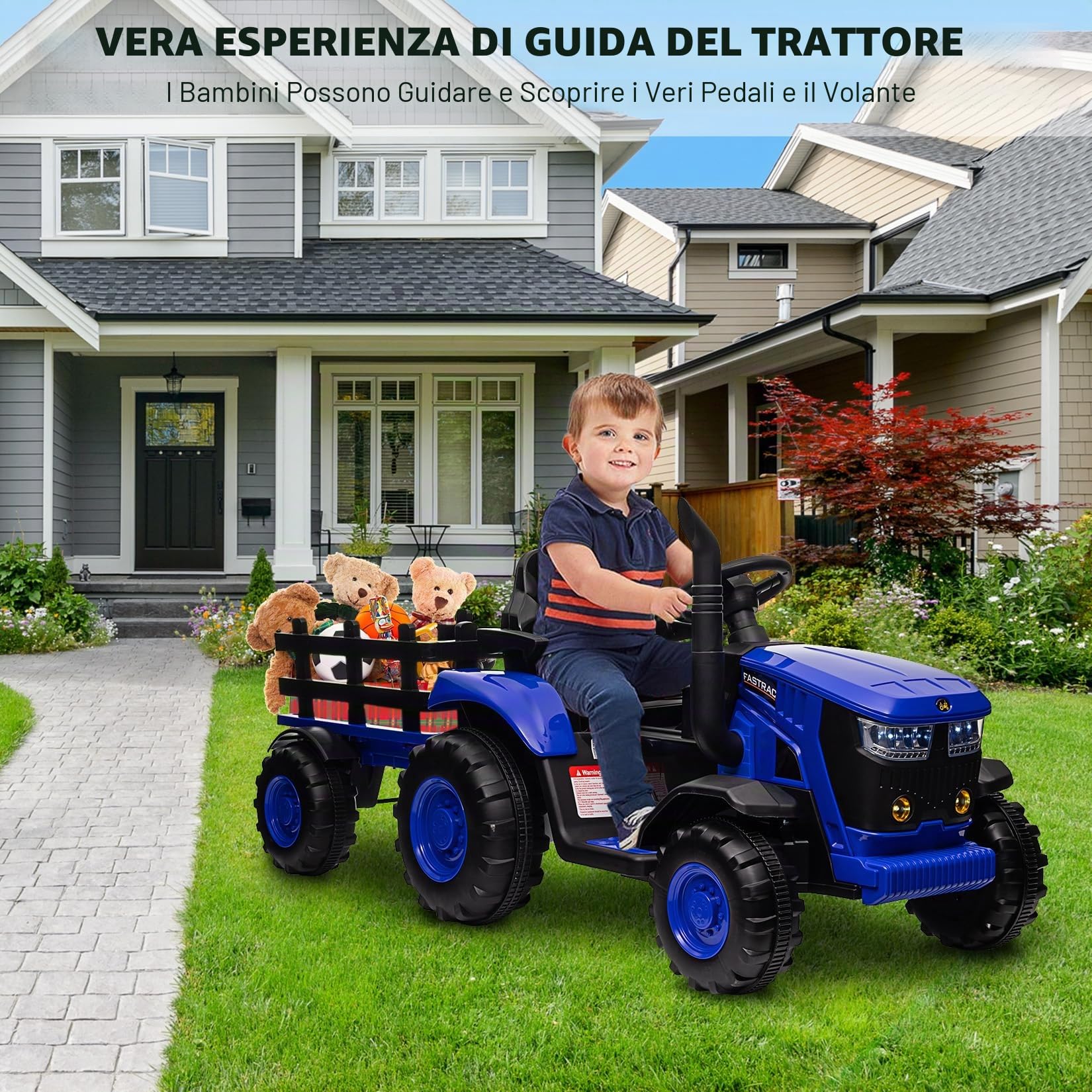GarveeHome Tracteur Enfant 12V Avec Remorque, Télécommande, MP3, 3 Vitesses