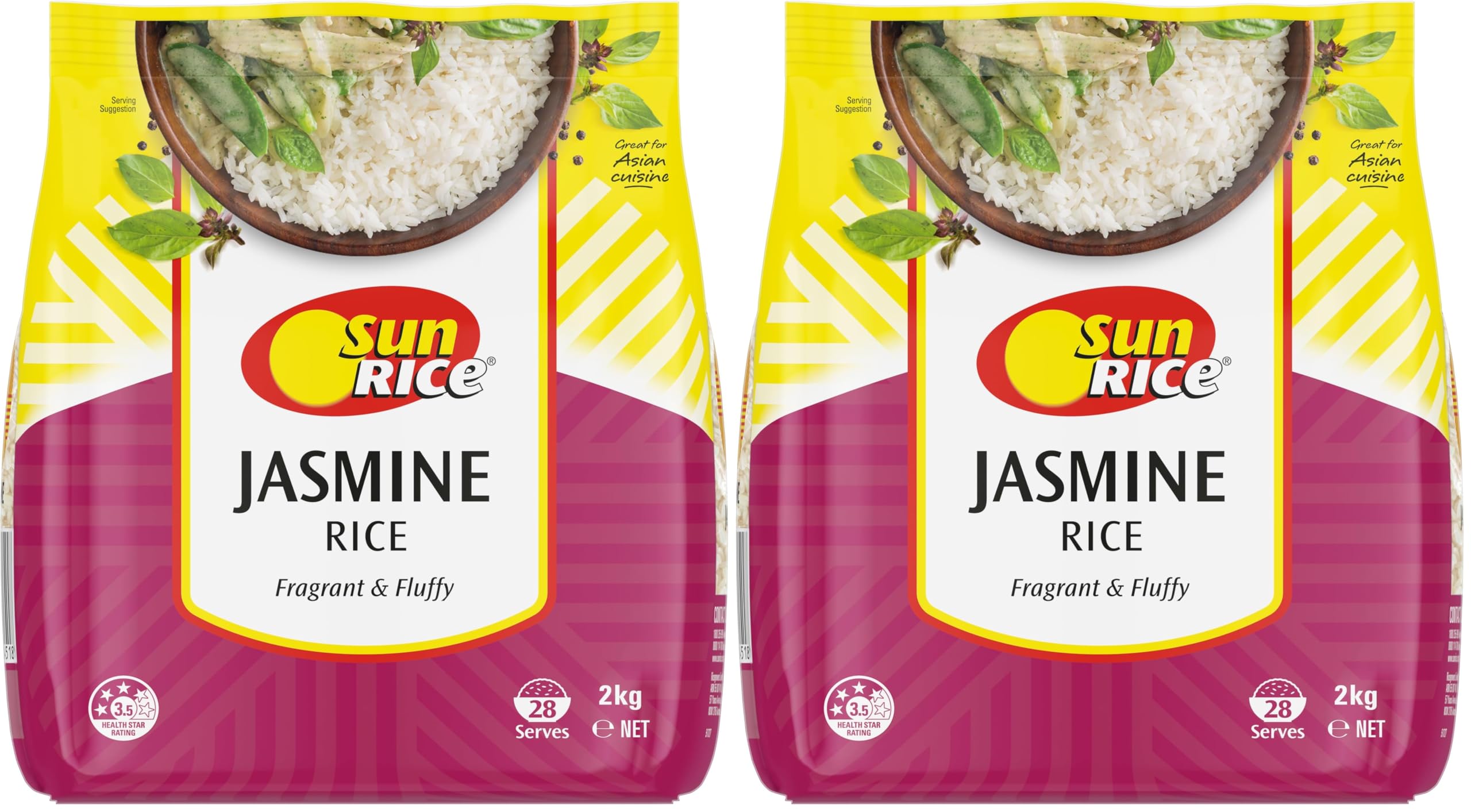 SunRice Jasmine White Rice 2kg (Pack of 2) - 2 kg (Pack of 2)