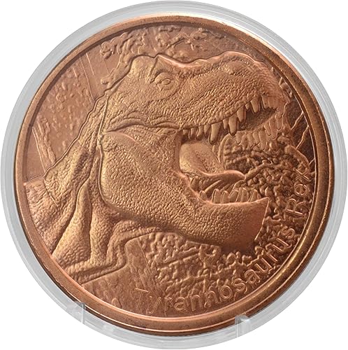 Roaring Tyrannosaurus Rex - Dinosaurio prehistórico Moneda de desafío coleccionable redonda de cobre puro .999 de 1 oz en cápsula COA por Heavenly